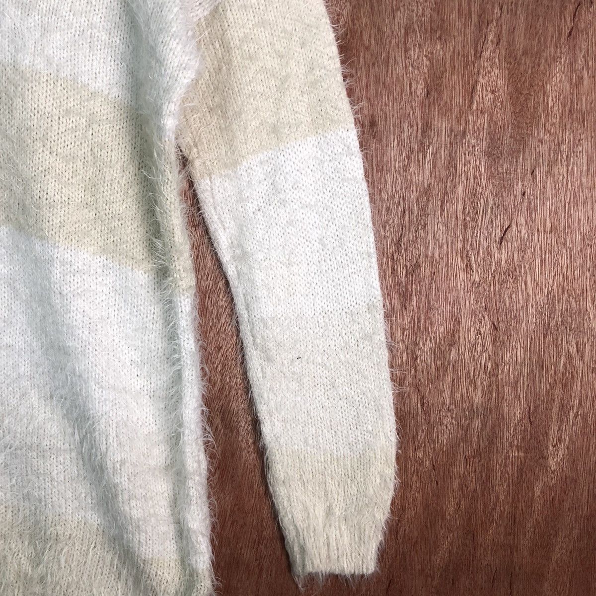 Homespun Knitwear GORGE Stripes White Brown Mohair Shag Shaggy Knitwear Size US L / EU 52-54 / 3 - 5 Thumbnail