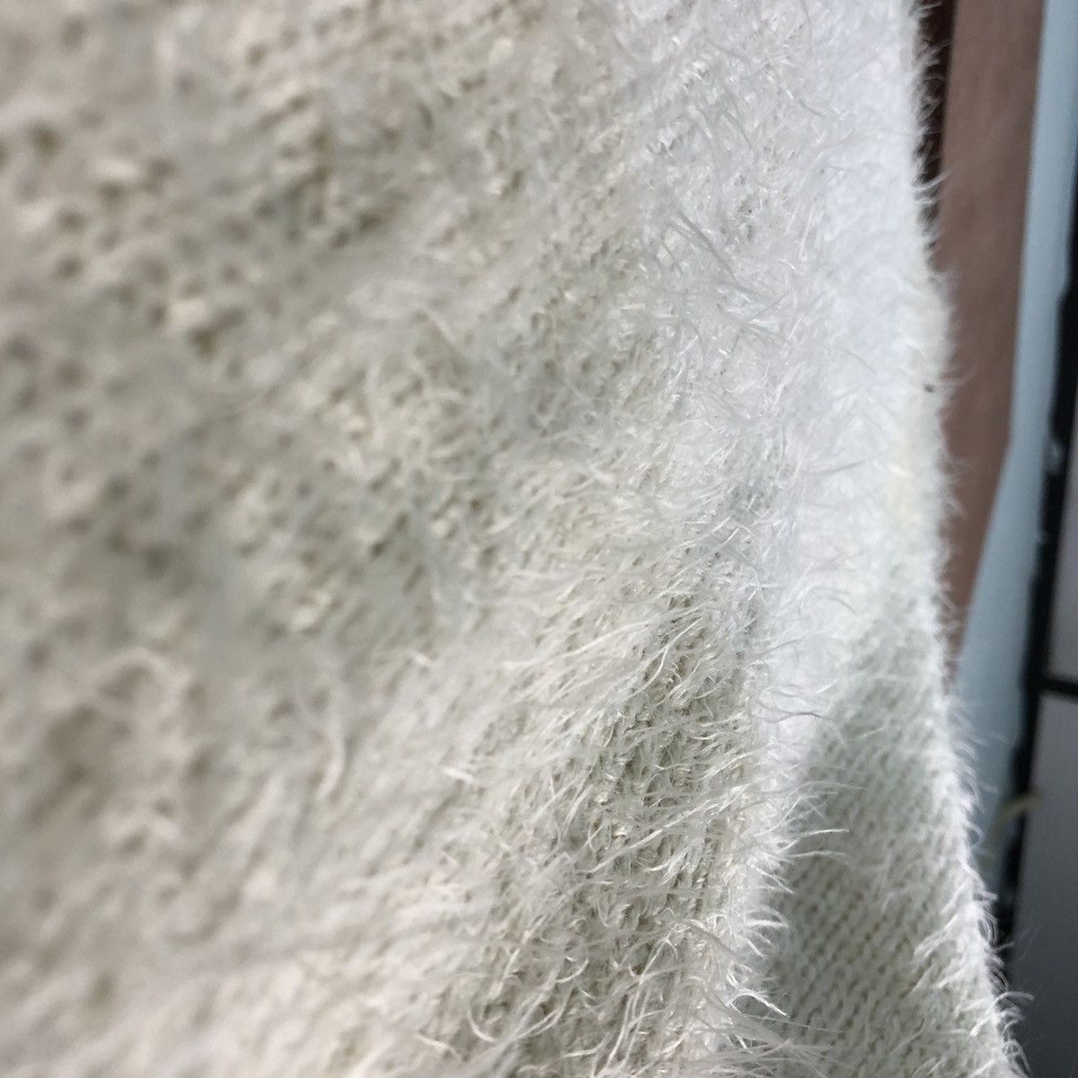 Homespun Knitwear GORGE Stripes White Brown Mohair Shag Shaggy Knitwear Size US L / EU 52-54 / 3 - 10 Thumbnail