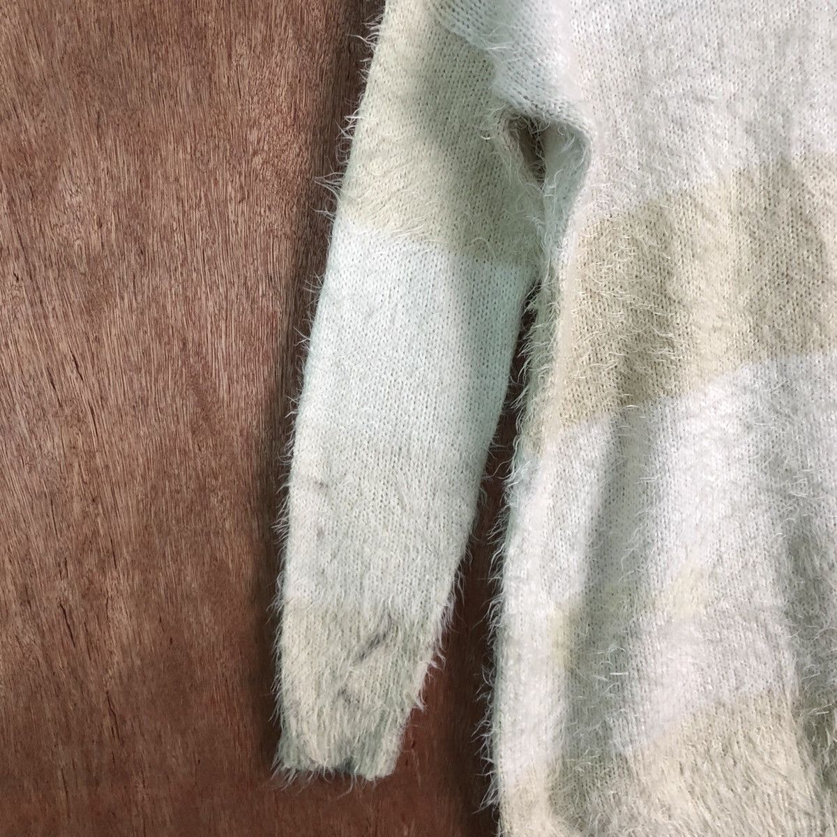 Homespun Knitwear GORGE Stripes White Brown Mohair Shag Shaggy Knitwear Size US L / EU 52-54 / 3 - 7 Thumbnail