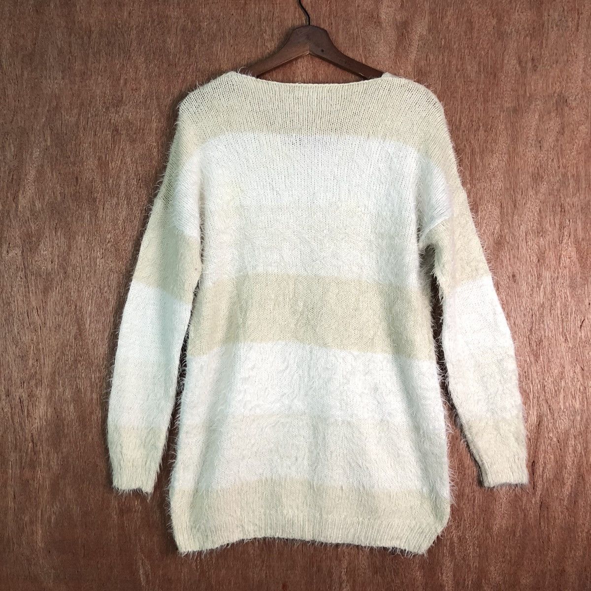Homespun Knitwear GORGE Stripes White Brown Mohair Shag Shaggy Knitwear Size US L / EU 52-54 / 3 - 11 Thumbnail