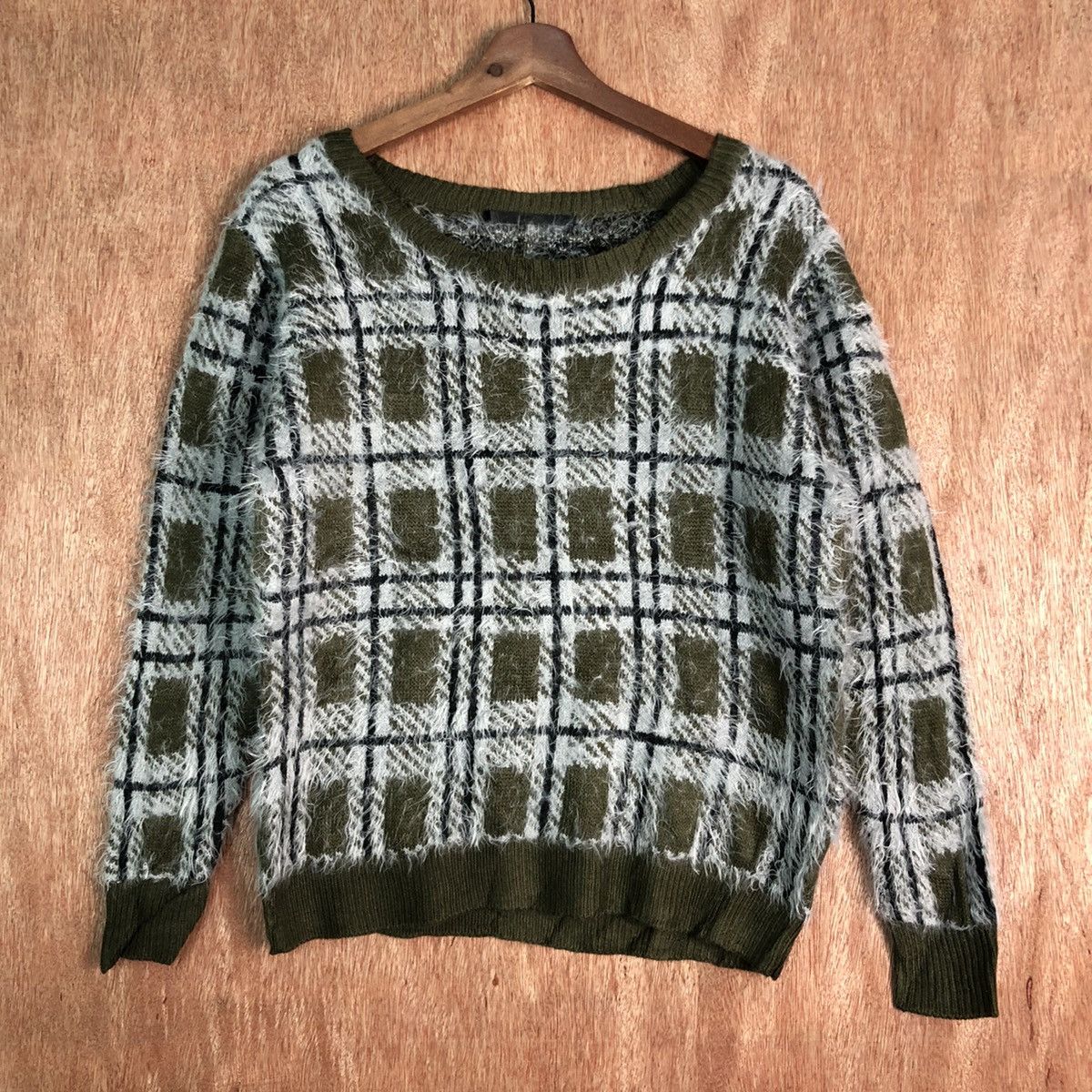 Homespun Knitwear × Japanese Brand Vintage Japan Checkered Mohair Shag Shaggy Knitwear Size US S / EU 44-46 / 1 - 1 Thumbnail