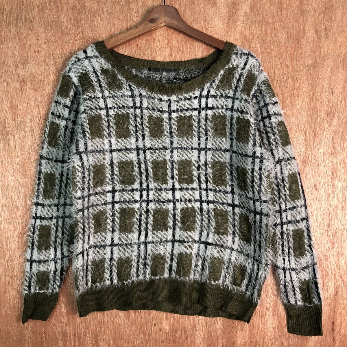 Homespun Knitwear × Japanese Brand Vintage Japan Checkered Mohair Shag Shaggy Knitwear Size US S / EU 44-46 / 1 - 3 Thumbnail