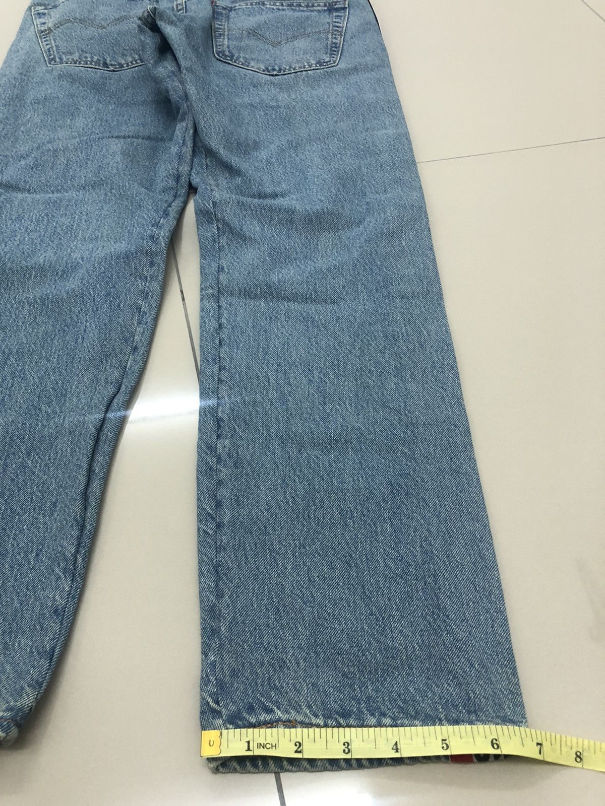 Rare LEVIS 501 Slim Taper Side Taped Spell Out Denim Pant