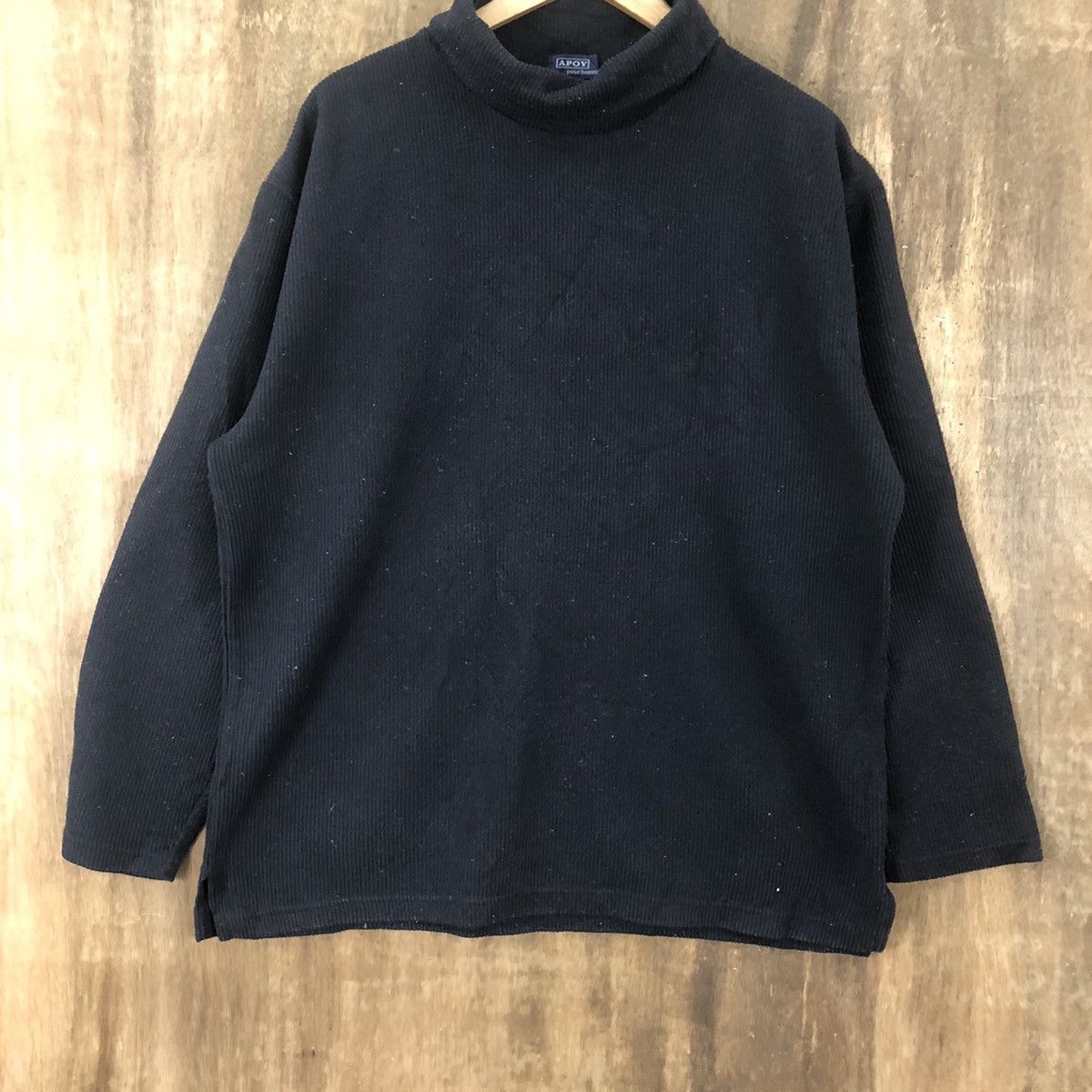 Aran Isles Knitwear × Japanese Brand Vintage Apoy Turtle neck Black Sweater Knitwear #018 Size US L / EU 52-54 / 3 - 3 Thumbnail