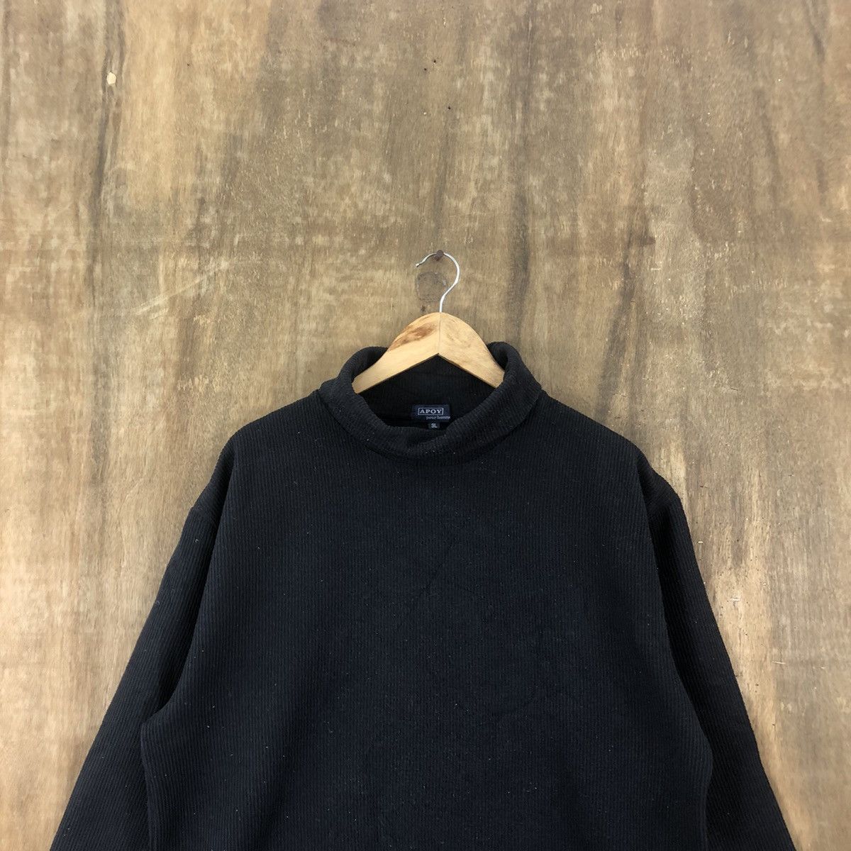 Aran Isles Knitwear × Japanese Brand Vintage Apoy Turtle neck Black Sweater Knitwear #018 Size US L / EU 52-54 / 3 - 2 Thumbnail
