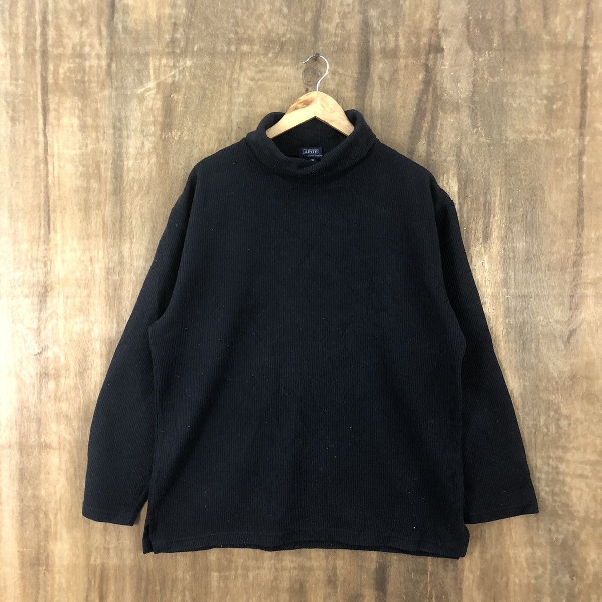 Aran Isles Knitwear × Japanese Brand Vintage Apoy Turtle neck Black Sweater Knitwear #018 Size US L / EU 52-54 / 3 - 1 Thumbnail