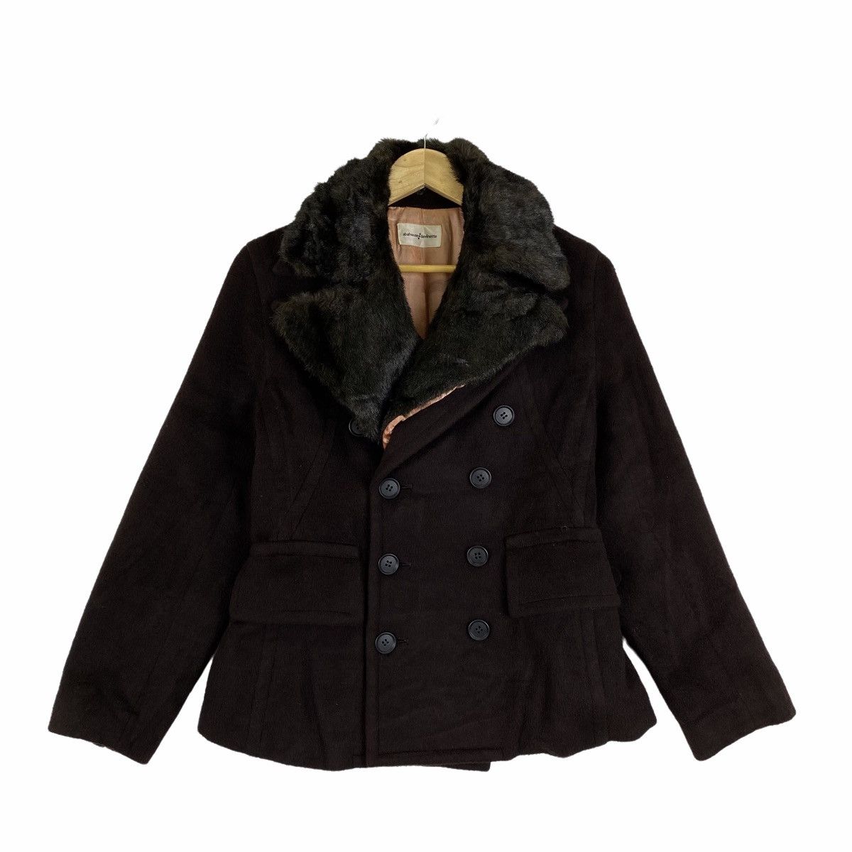 image of Abahouse Devinette Fur Collar Wool Coat Jacket in Brown, Men's (Size Small)