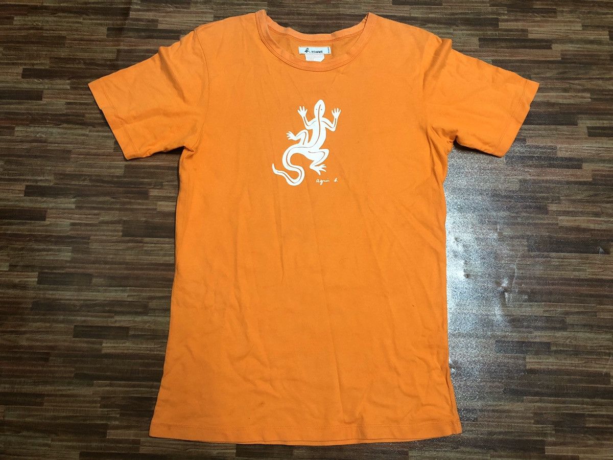 agnes b. Rare Vintage AGNES B Homme Lizard Orange Tee Size US M / EU 48-50 / 2 - 1 Thumbnail