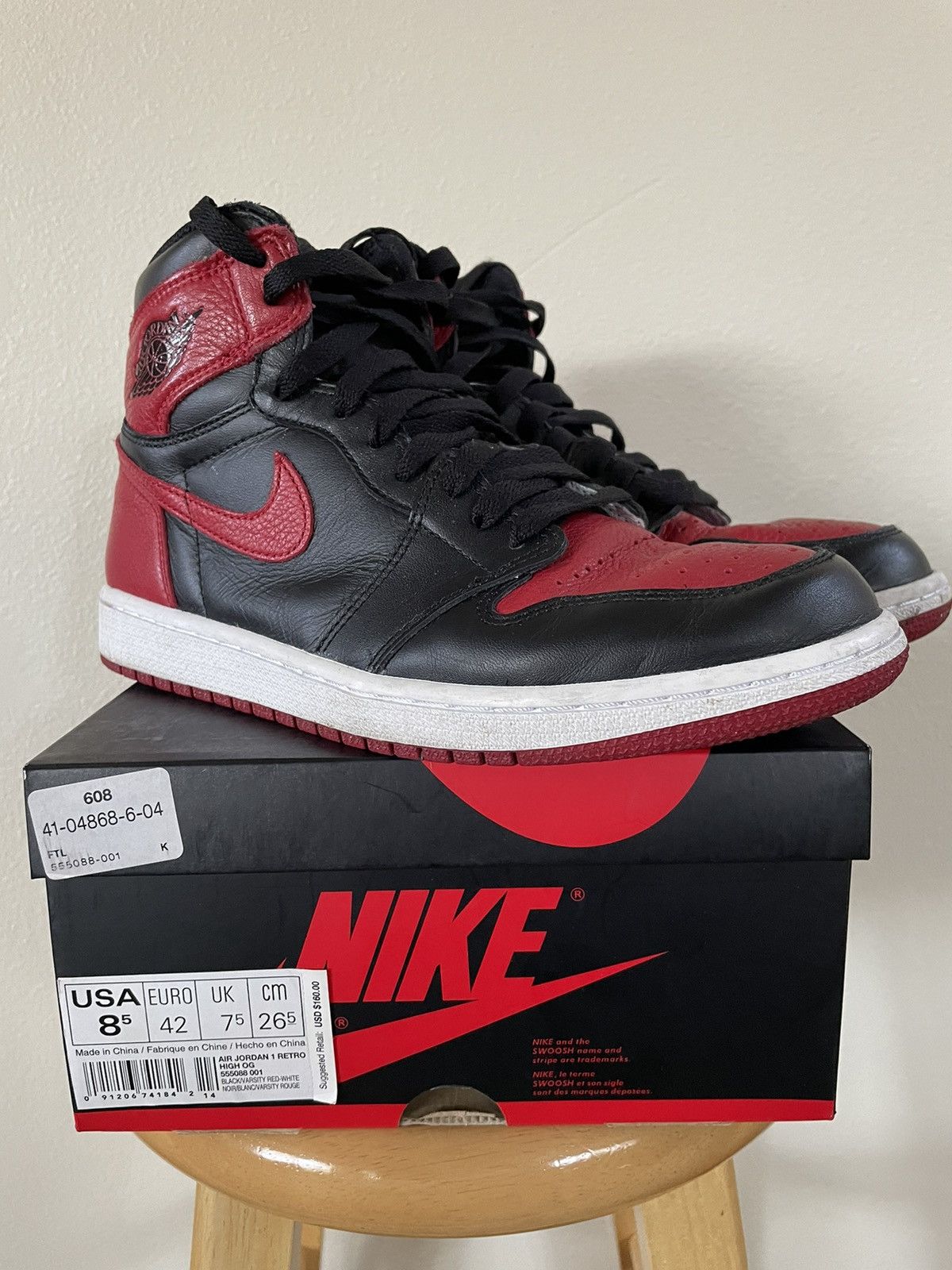 Pre-owned Jordan Nike Air Jordan 1 Bred 2016 Size 8.5 Shoes In Red