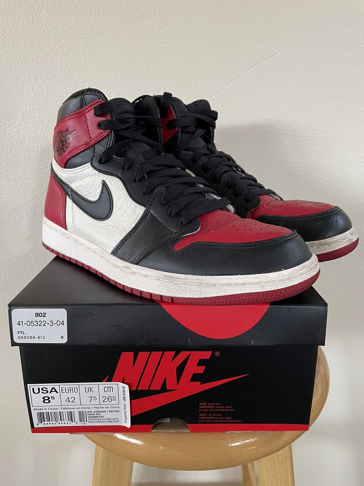 Jordan Brand × Nike Air Jordan 1 Bred Toe 2017 Size 8.5 Size US 8.5 / EU 41-42 - 1 Thumbnail