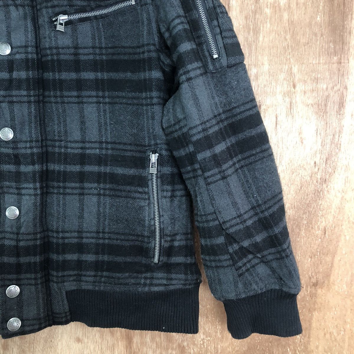 Japanese Brand Oilcake Checkered Grey Wool Varsity Hoodie Jacket #1857 Size US L / EU 52-54 / 3 - 5 Thumbnail
