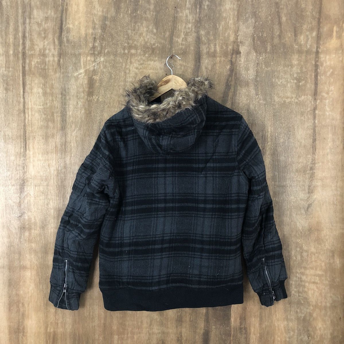 Japanese Brand Oilcake Checkered Grey Wool Varsity Hoodie Jacket #1857 Size US L / EU 52-54 / 3 - 11 Thumbnail