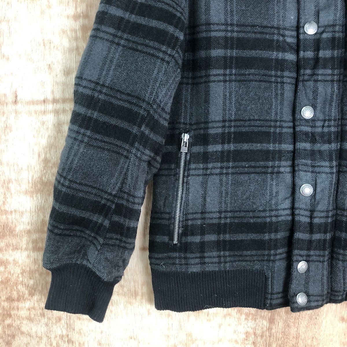 Japanese Brand Oilcake Checkered Grey Wool Varsity Hoodie Jacket #1857 Size US L / EU 52-54 / 3 - 4 Thumbnail