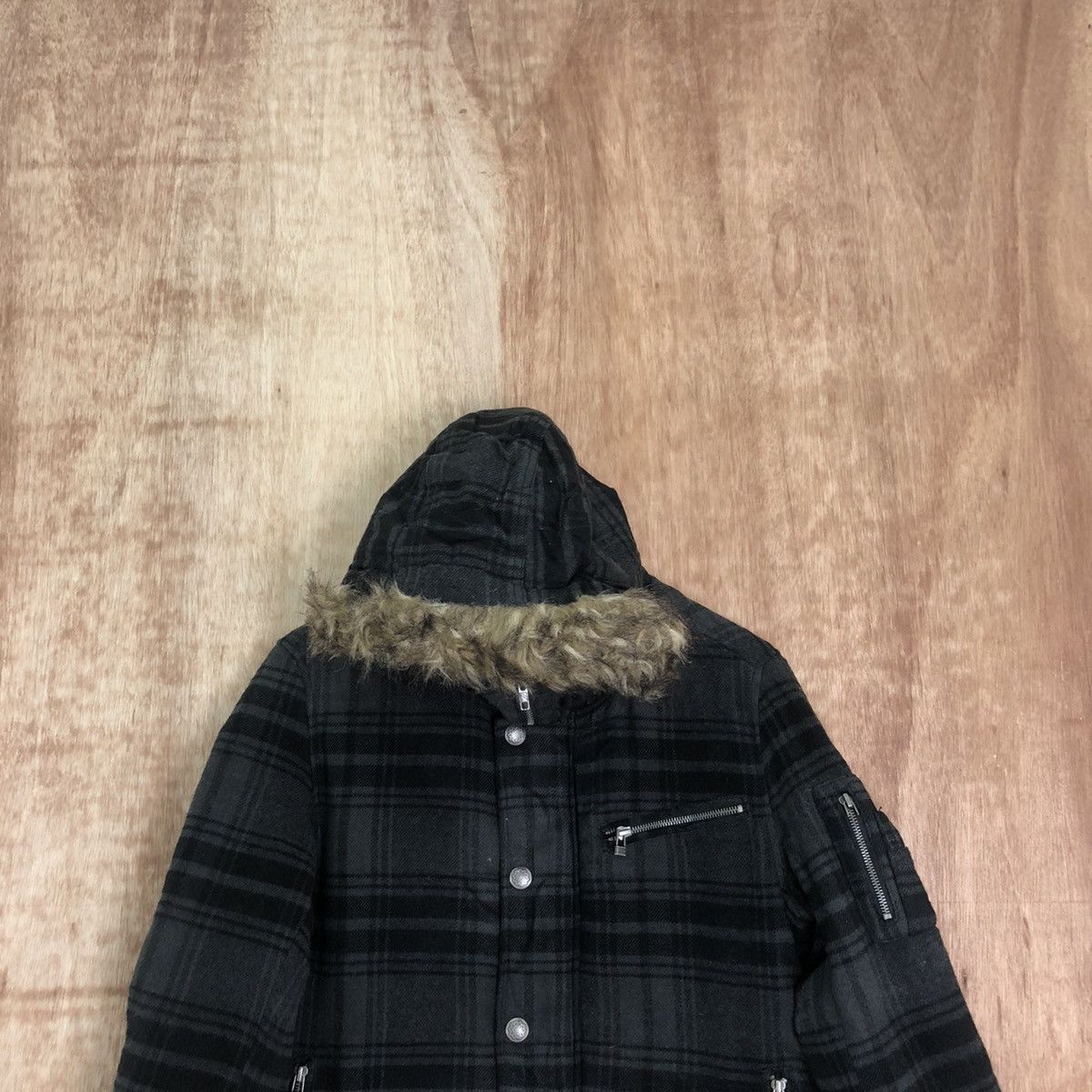Japanese Brand Oilcake Checkered Grey Wool Varsity Hoodie Jacket #1857 Size US L / EU 52-54 / 3 - 2 Thumbnail