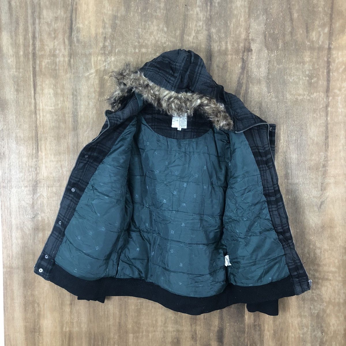Japanese Brand Oilcake Checkered Grey Wool Varsity Hoodie Jacket #1857 Size US L / EU 52-54 / 3 - 9 Thumbnail