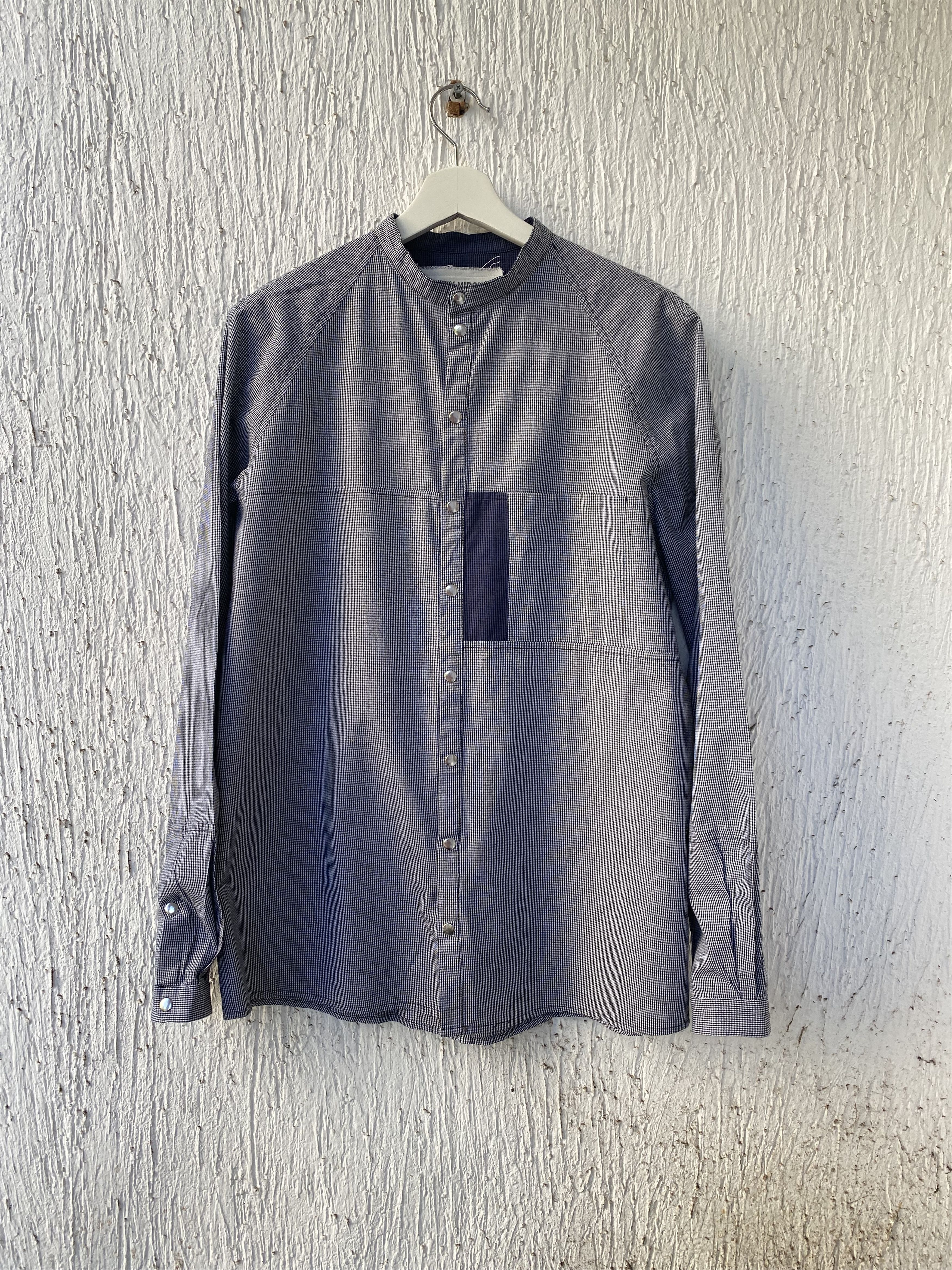 image of Henrik Vibskov Aw12 Mandarin Collar Shirt in Blue Check, Men's (Size Small)