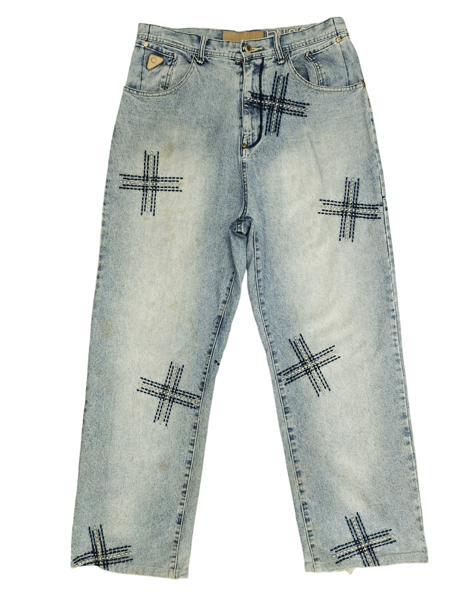 image of Baggy Jeans Akademiks Cross Embroidered Jeans Y2K Hip Hop, Men's (Size 34)