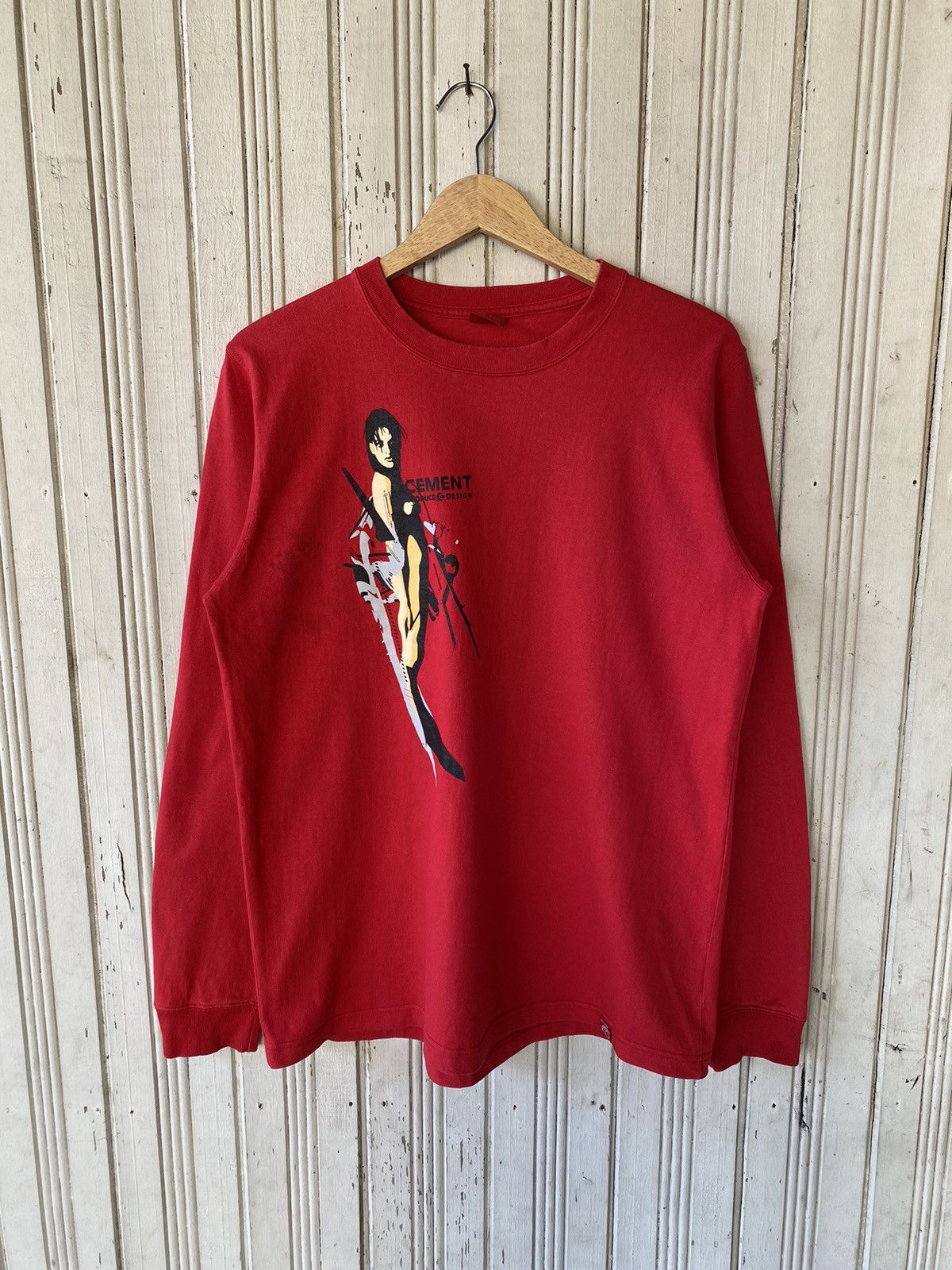 image of Vintage Distressed Tomb Rider Lara Croft Movie Long Sleeve in Red, Men's (Size Medium)