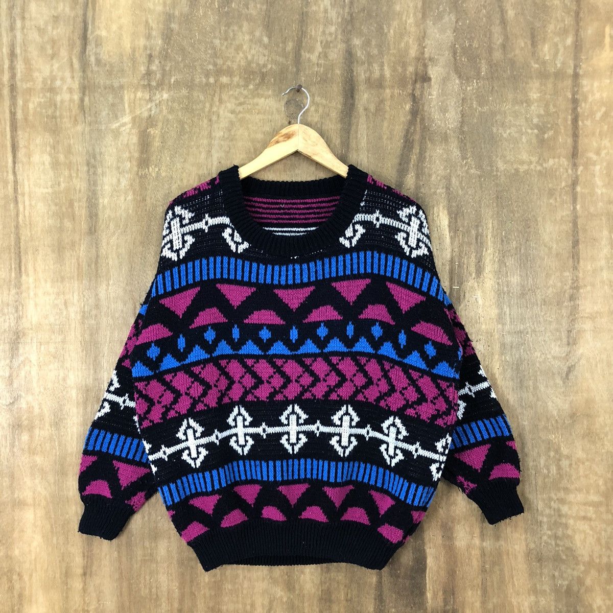 image of Aran Isles Knitwear x Coloured Cable Knit Sweater Navajo Tribal Knitwear 020 (Size Large)