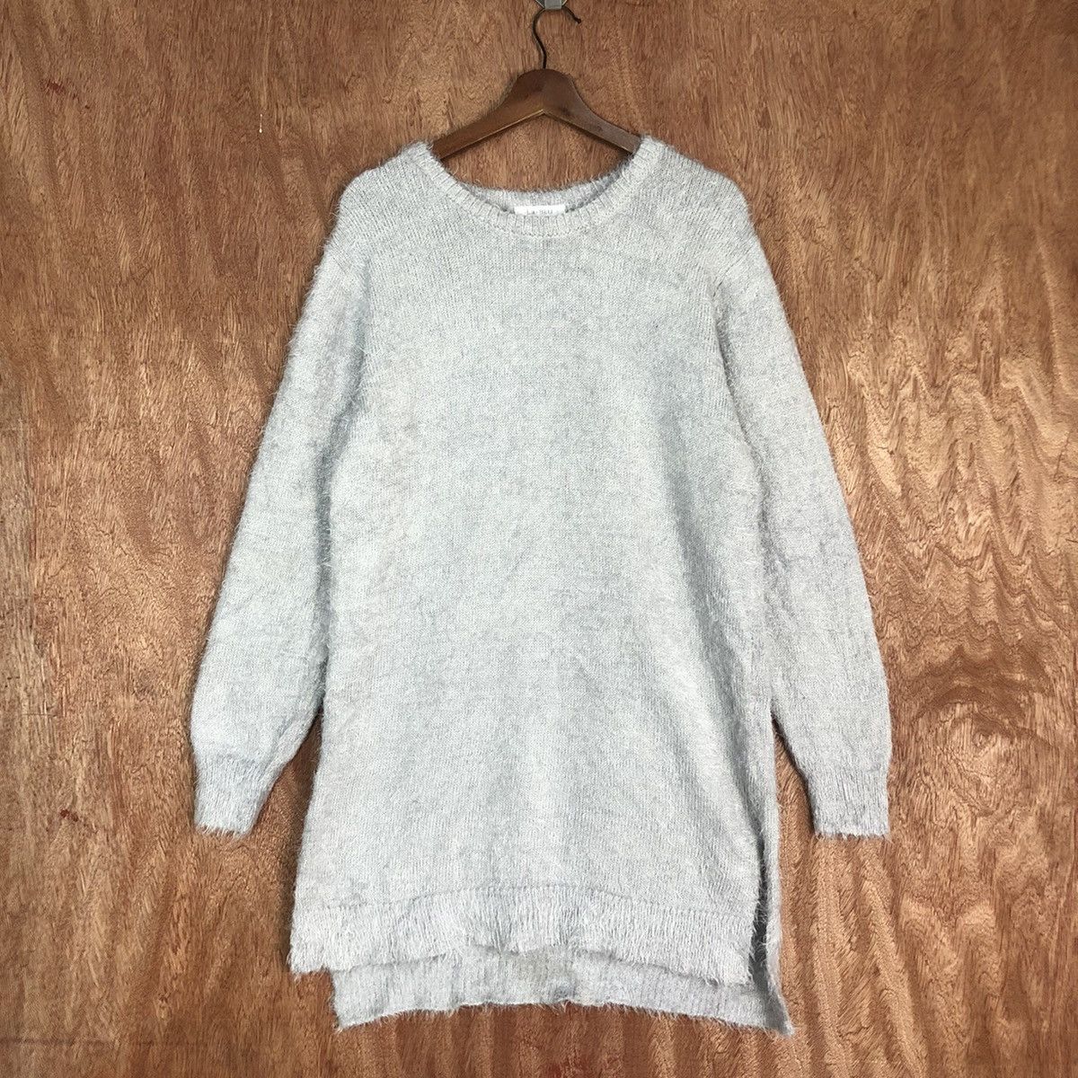 image of Coloured Cable Knit Sweater x Homespun Knitwear La-Beu Grey Mohair Long Knitwear 0433 (Size Medium)