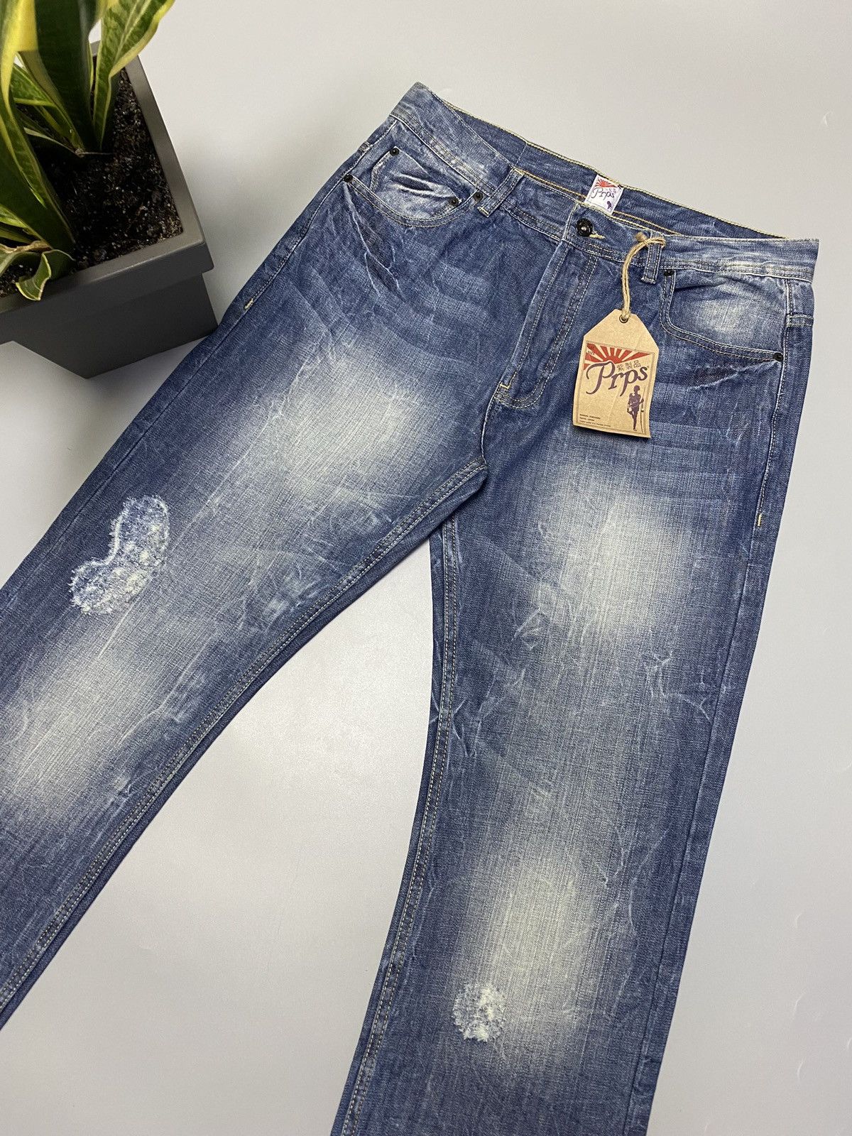 Japanese Brand × Prps NWT PRPS Distressed Blue Denim Jeans Size US 33 - 2 Thumbnail