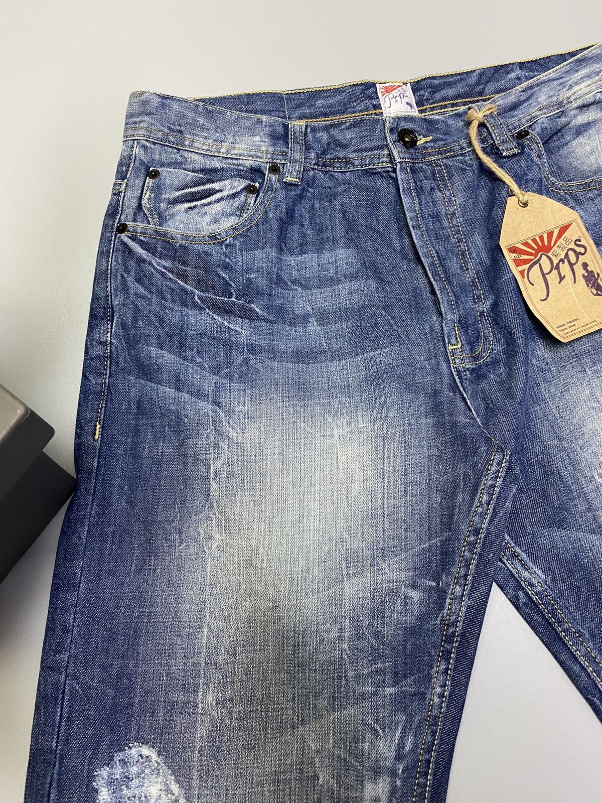 Japanese Brand × Prps NWT PRPS Distressed Blue Denim Jeans Size US 33 - 22 Thumbnail