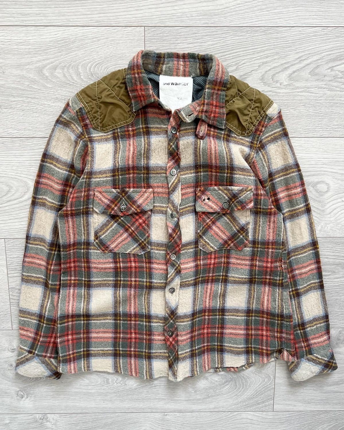 image of And Wander Nylon Panelled Wool Flannel Shirt, Men's (Size XS)