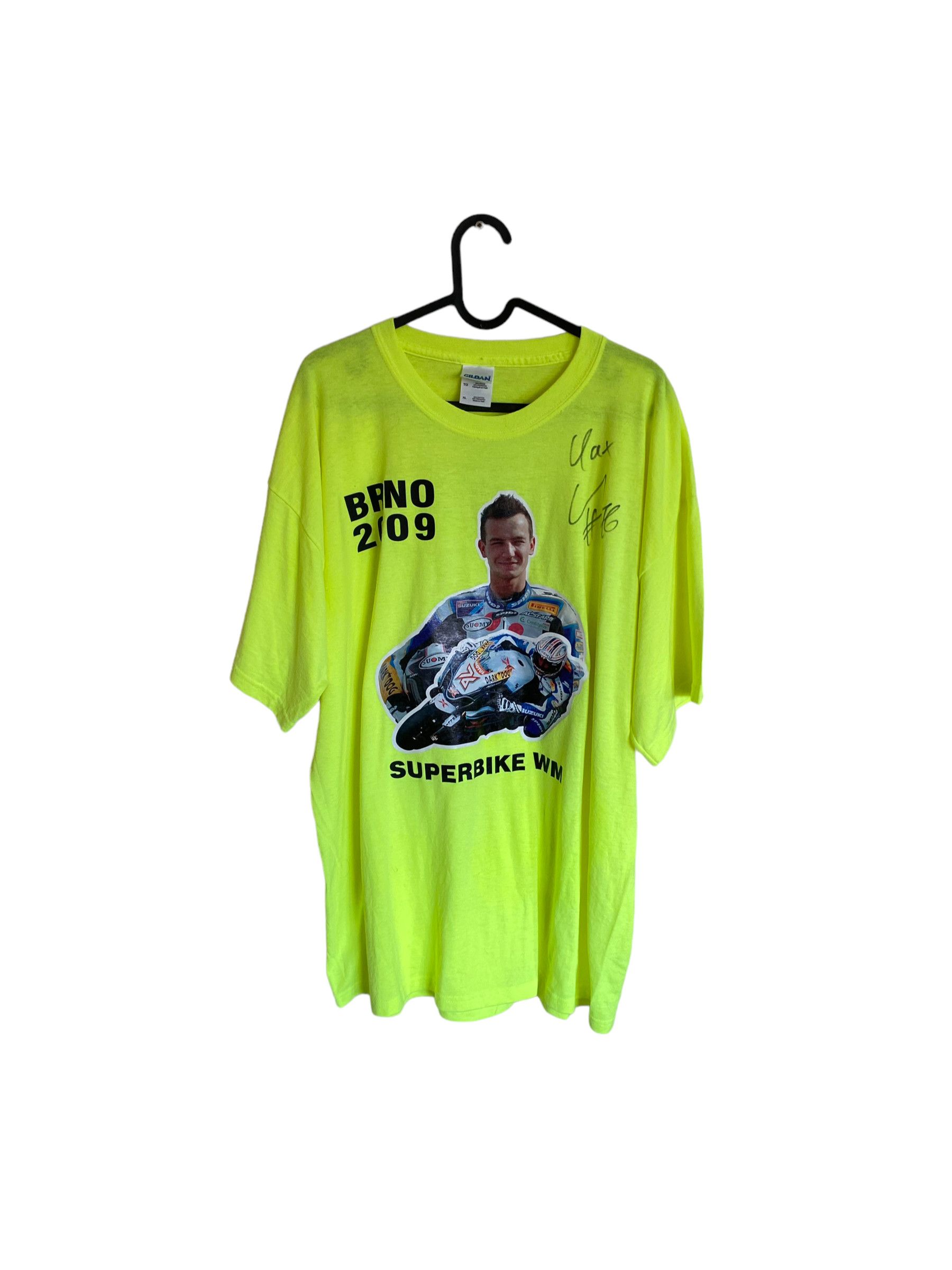 image of Moto x Tee Max Neukirchner Superbike Brno 2009 Suzuki With Autograph in Neon Yellow, Men's (Size XL