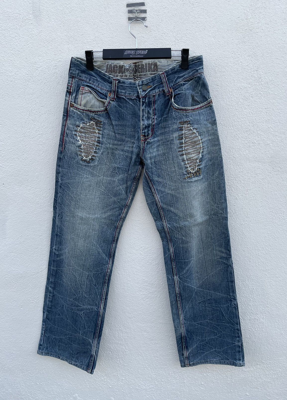 image of Very Japan Brand Jack Serika Distressed Denim Jeans in Blue, Men's (Size 34)