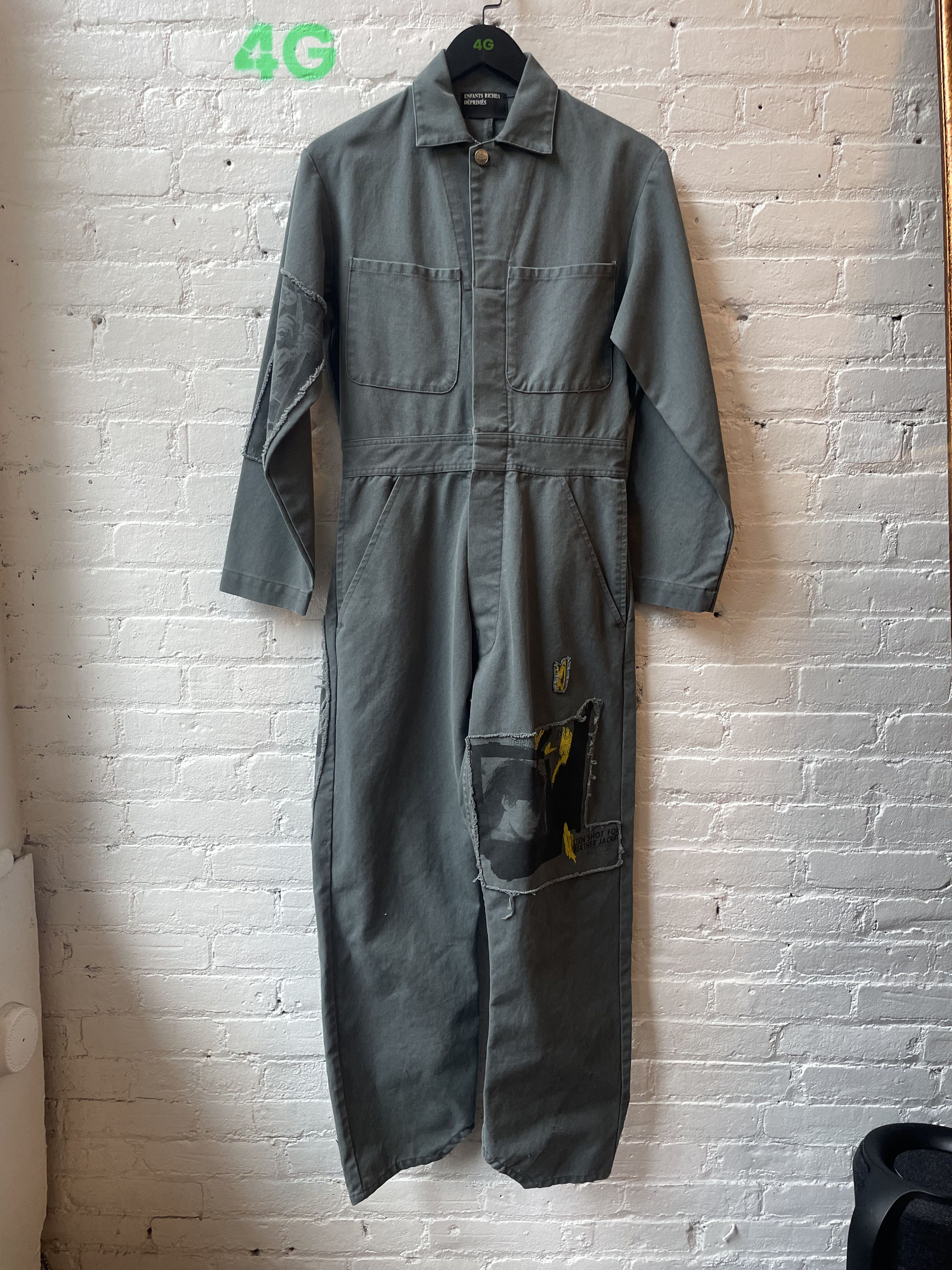 image of Enfants Riches Deprimes Erd Killer Jumpsuit Overalls W Patches in Green Grey, Men's (Size Small)