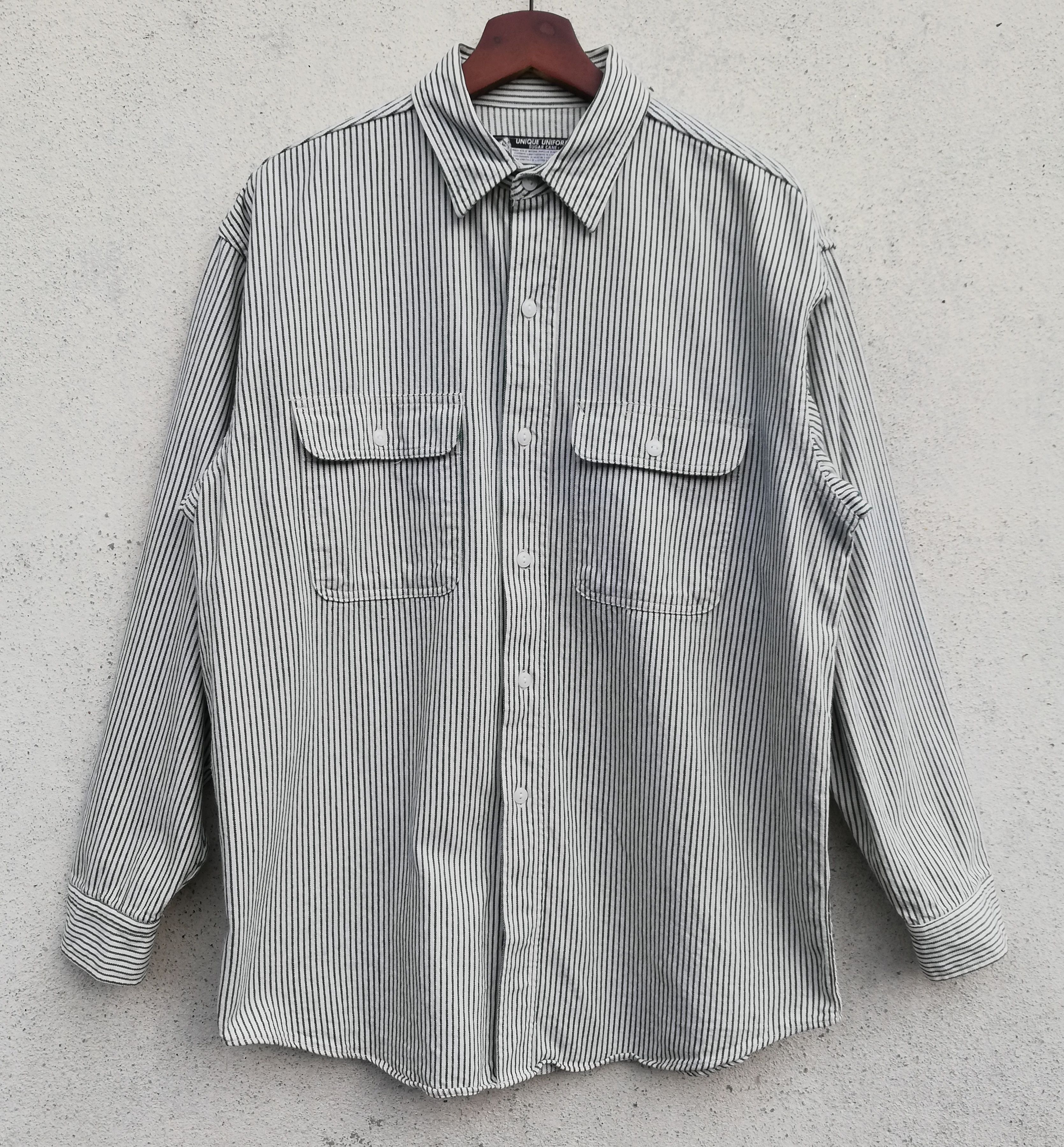 image of Unique Uniform Sugar Cane Hickory Stripe Button Up Shirt in Green/White, Men's (Size Large)