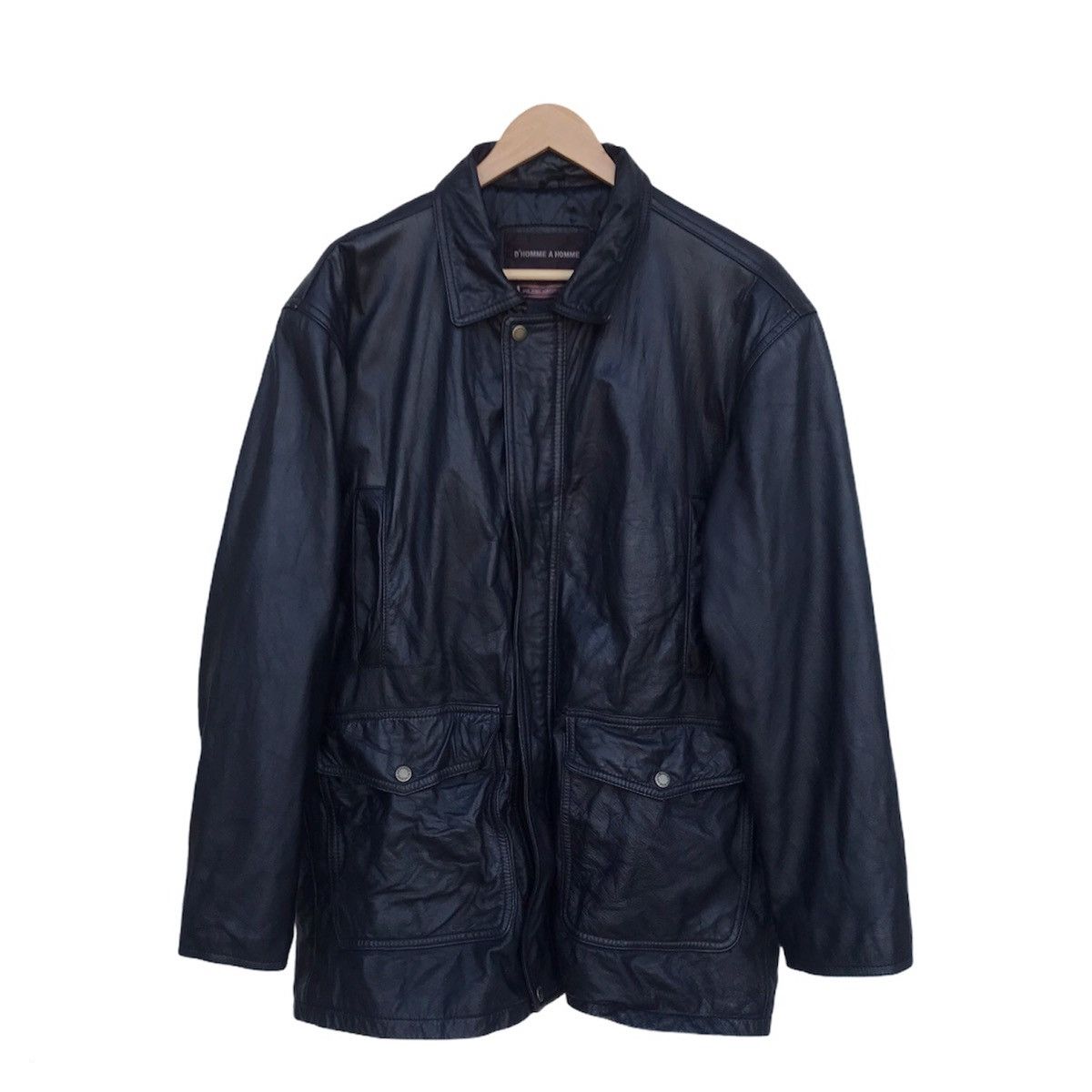image of Armoire Dhomme x Homme Femme La D Homme A Homme Leather Jacket 4 Pocket in Black (Size Medium)