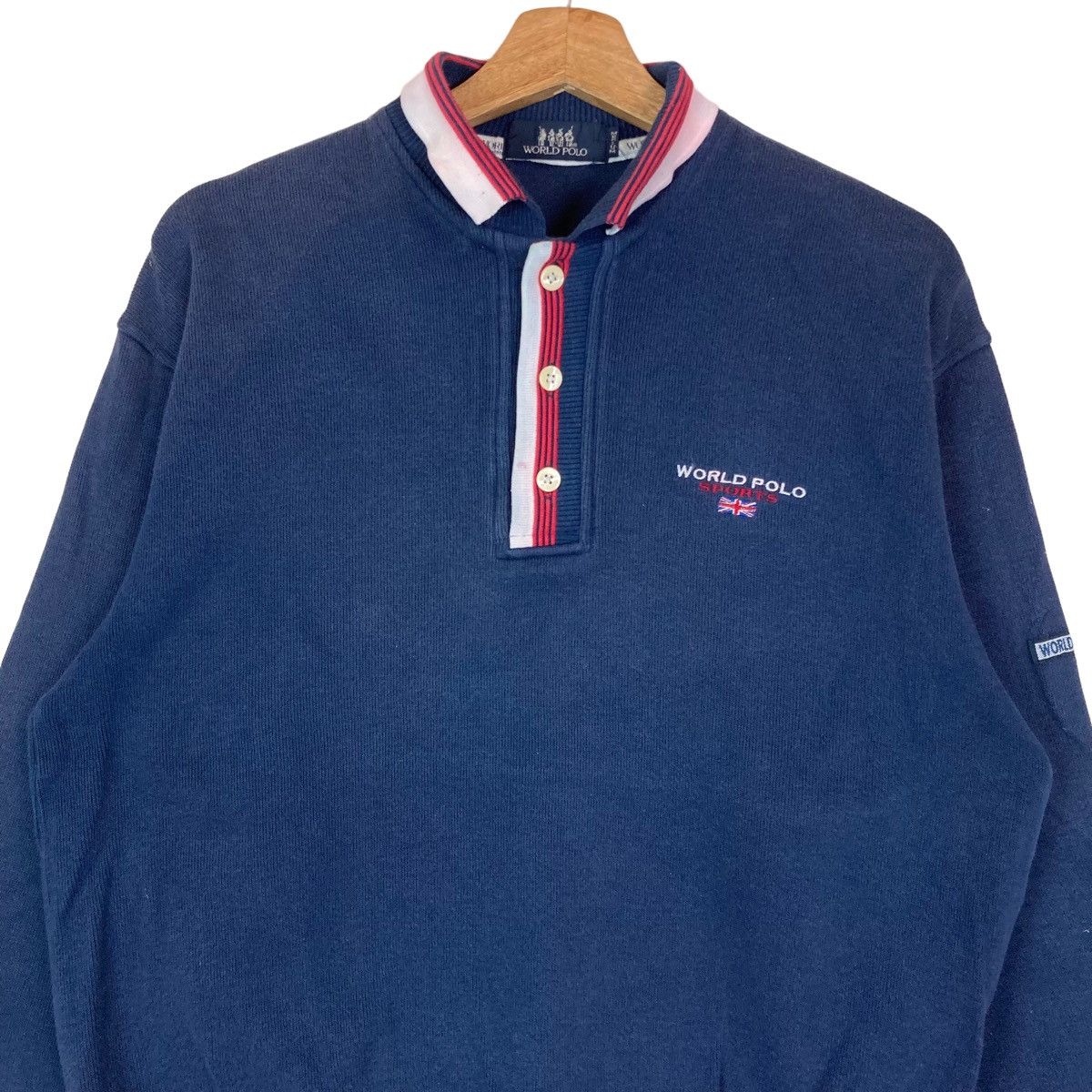 Vintage World Polo Sports Quarter Button Pullover Jumper