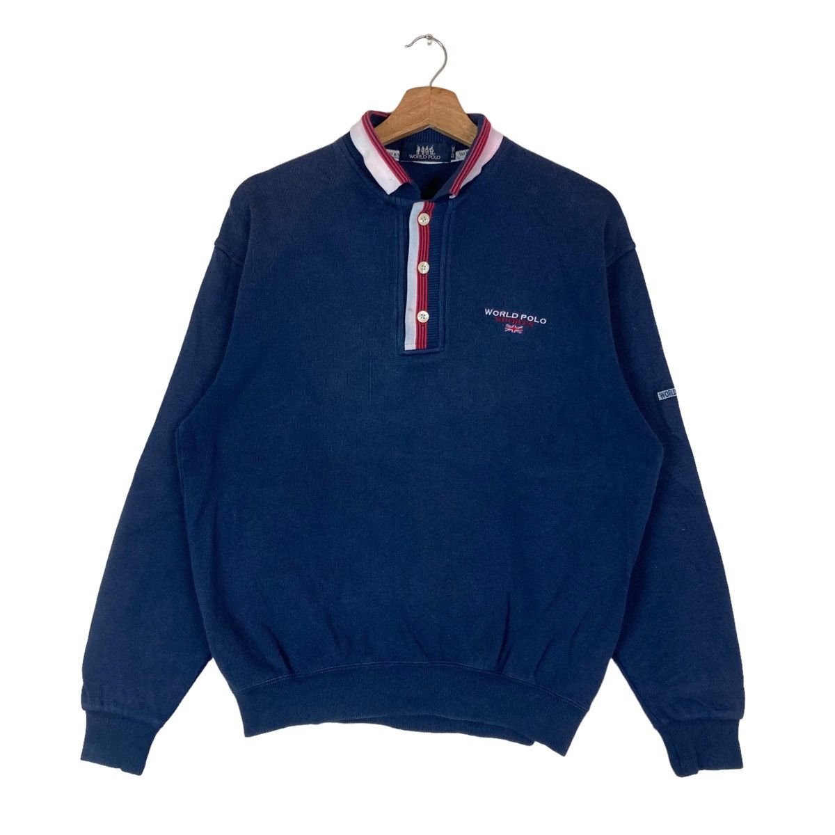 Vintage World Polo Sports Quarter Button Pullover Jumper