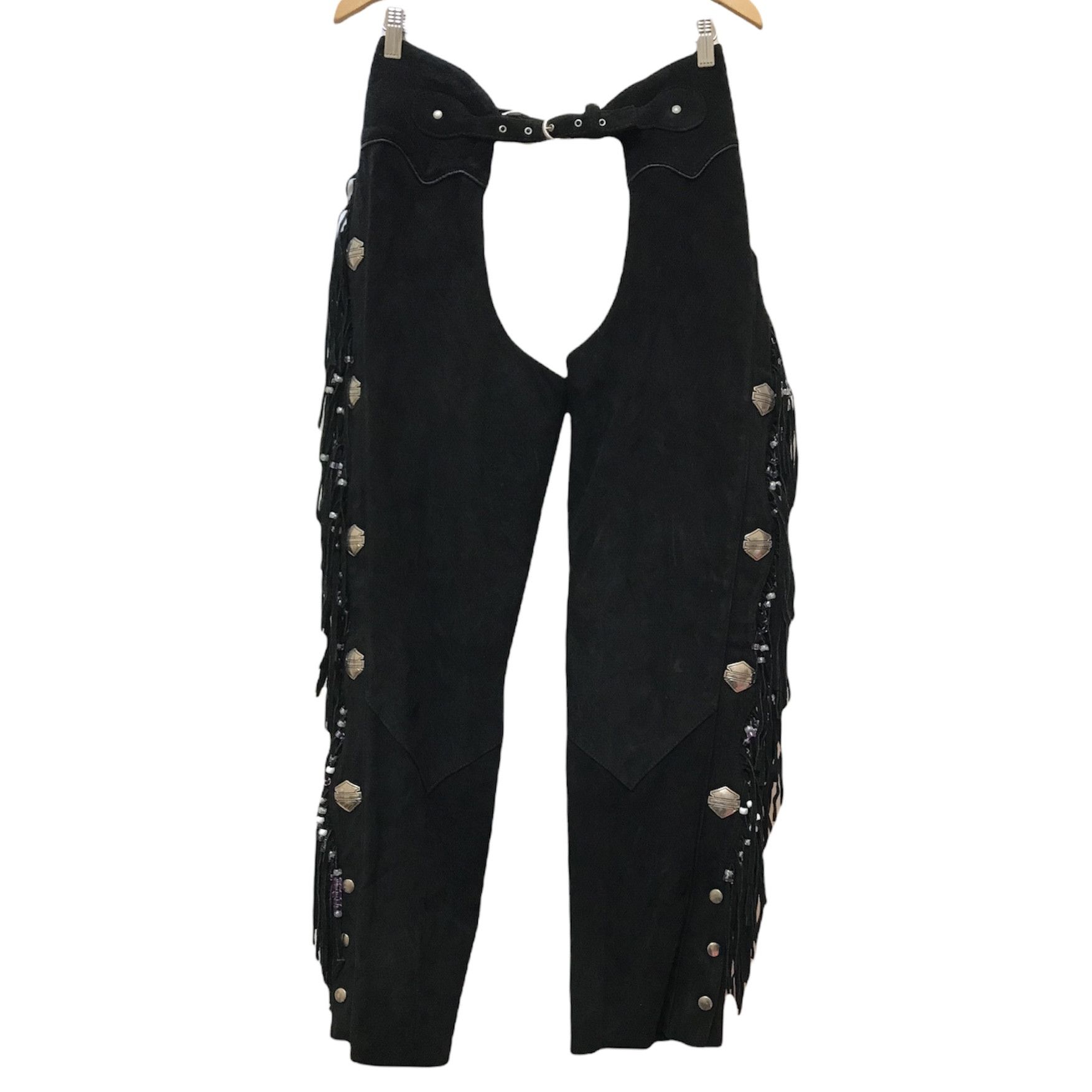 image of Vintage Harley Davidson Black Velvet Leather Chaps Pants 31, Men's