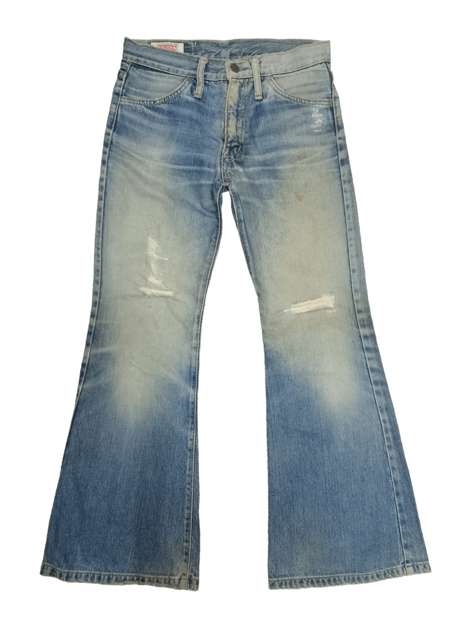 image of Vintage Big John Faded Wash Bell Bottom Distress Flare Jeans in Blue, Men's (Size 27)