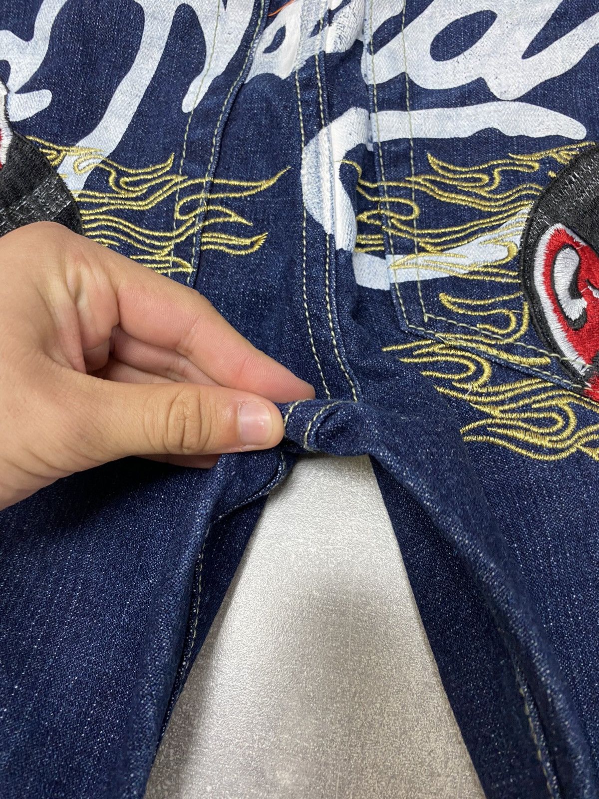 Ed Hardy × Japanese Brand × Vintage Crazy Vintage Y2K Ed Hardy denim Tatto Devil Japanese Skater Size US 32 / EU 48 - 11 Thumbnail