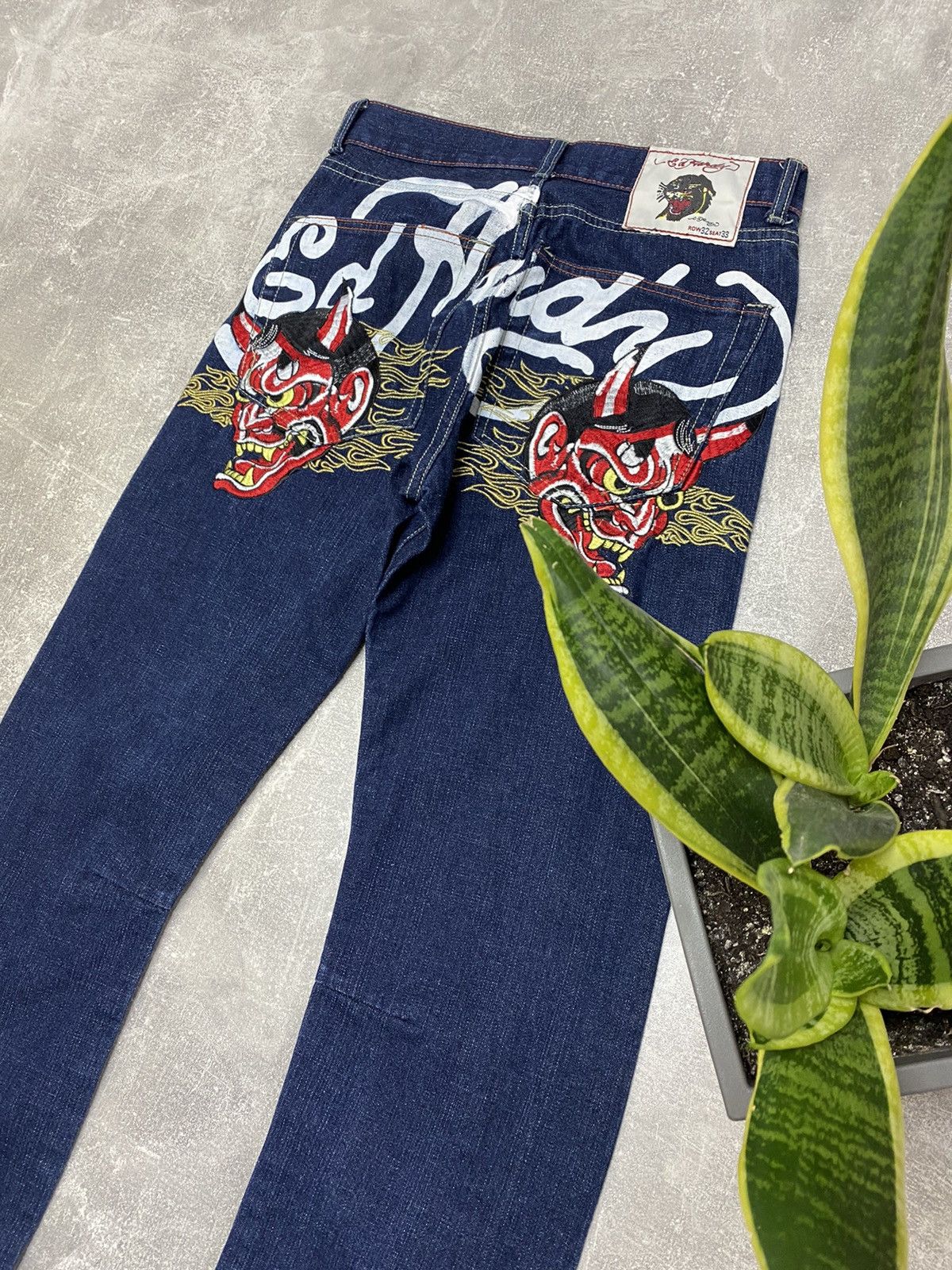 image of Crazy Vintage Y2K Ed Hardy Denim Tatto Devil Japanese Skater in Navy, Men's (Size 32)
