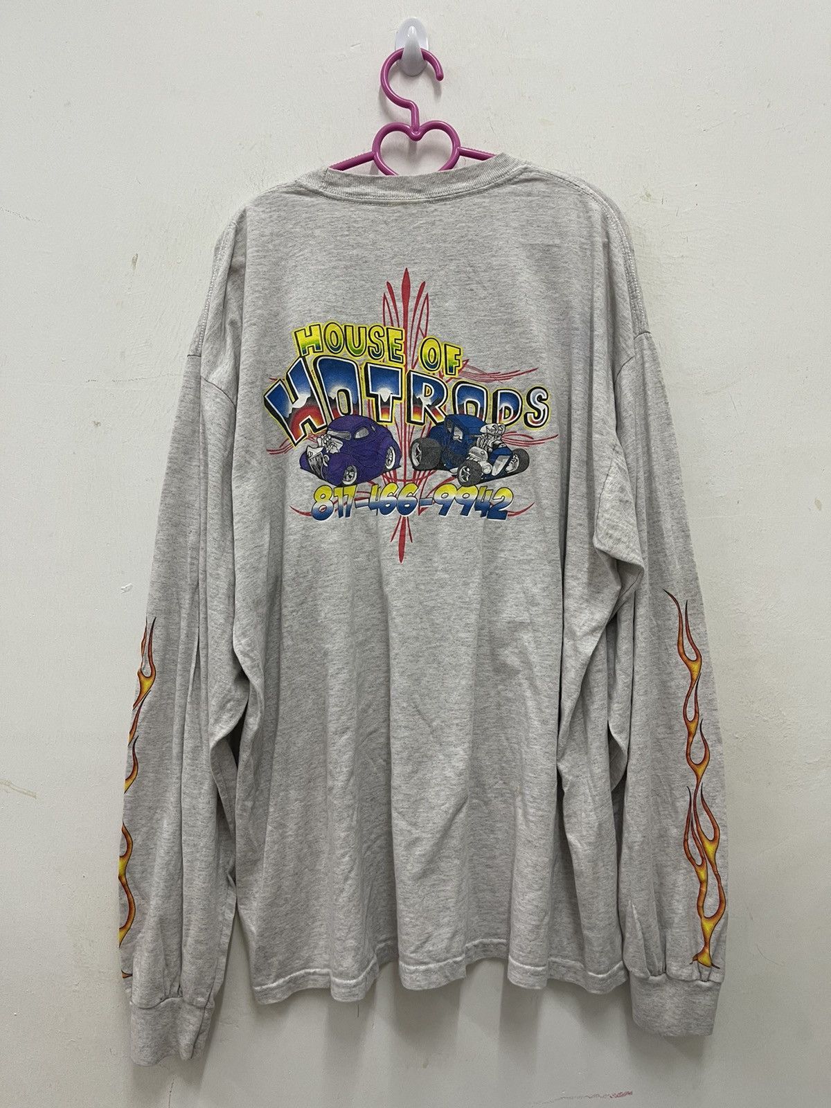 image of Sports Specialties x Vintage House Of Hotrods Flame Long Sleeve Tee in Grey, Men's (Size XL)