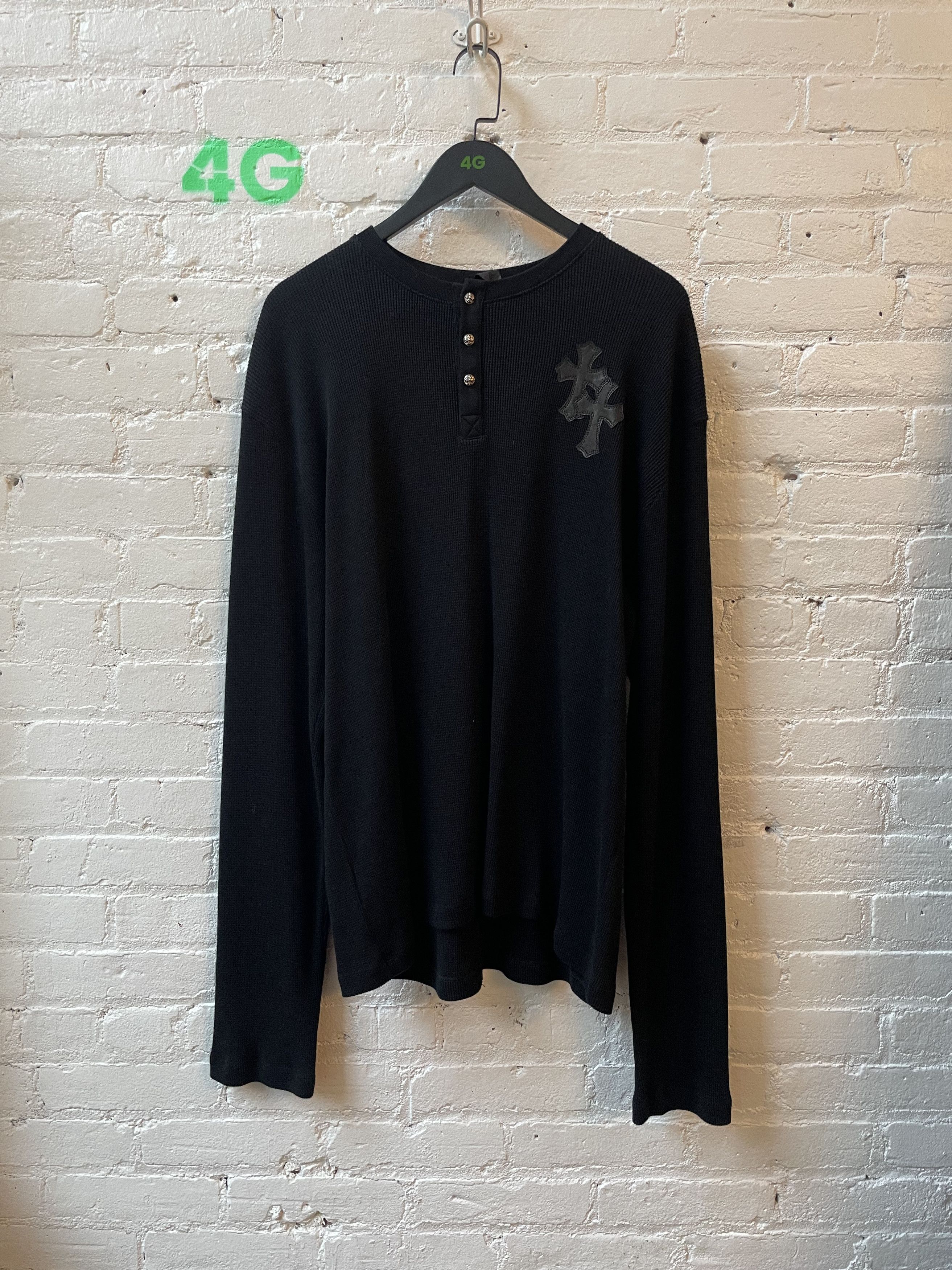 image of Chrome Hearts Waffle Knit Oversized Shirt in Black, Men's (Size XL)