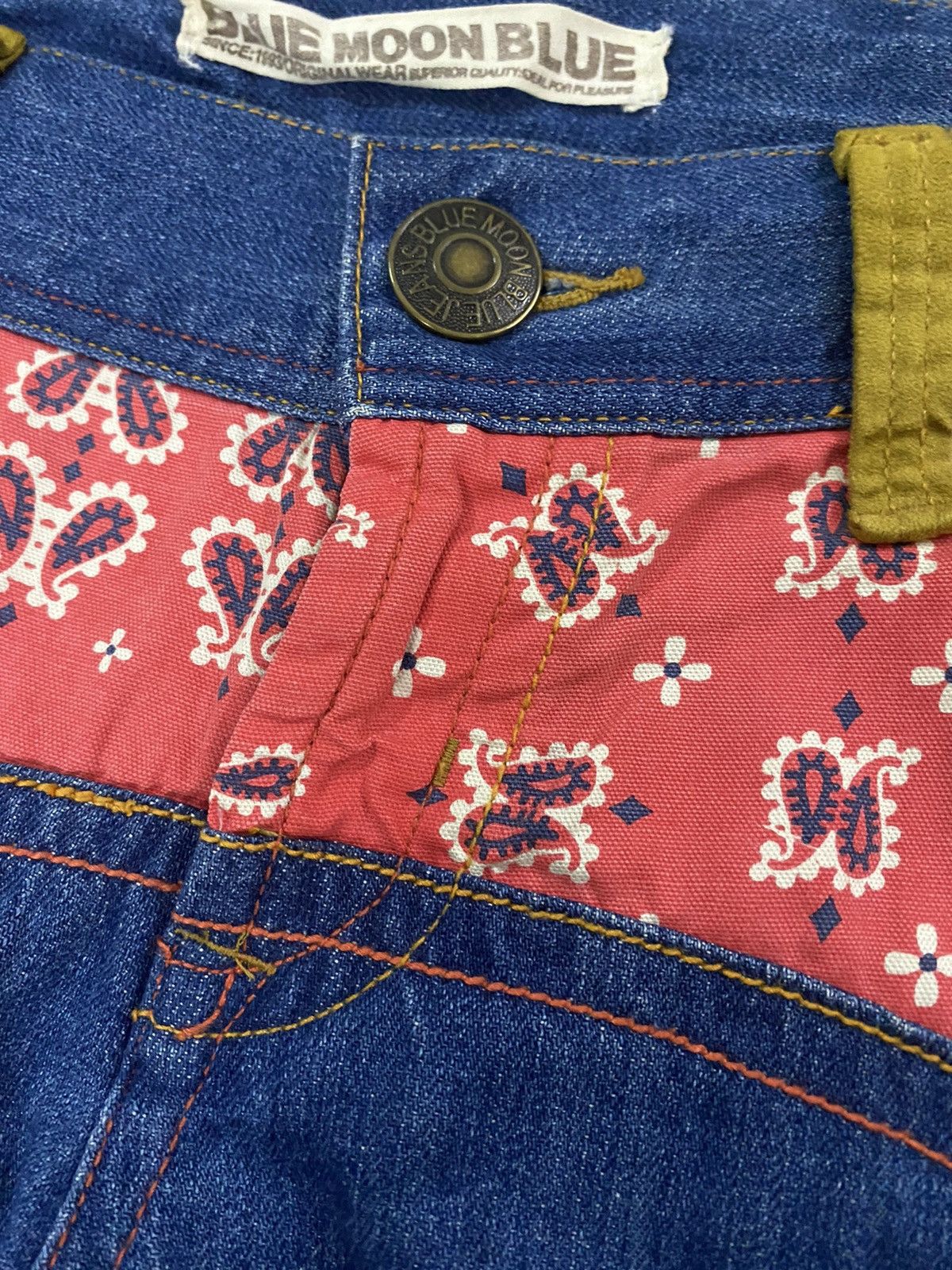 Hysteric Glamour 💥Japanese Blue Moon Blue Paisley Patchwork Denim Size 31" - 7 Thumbnail