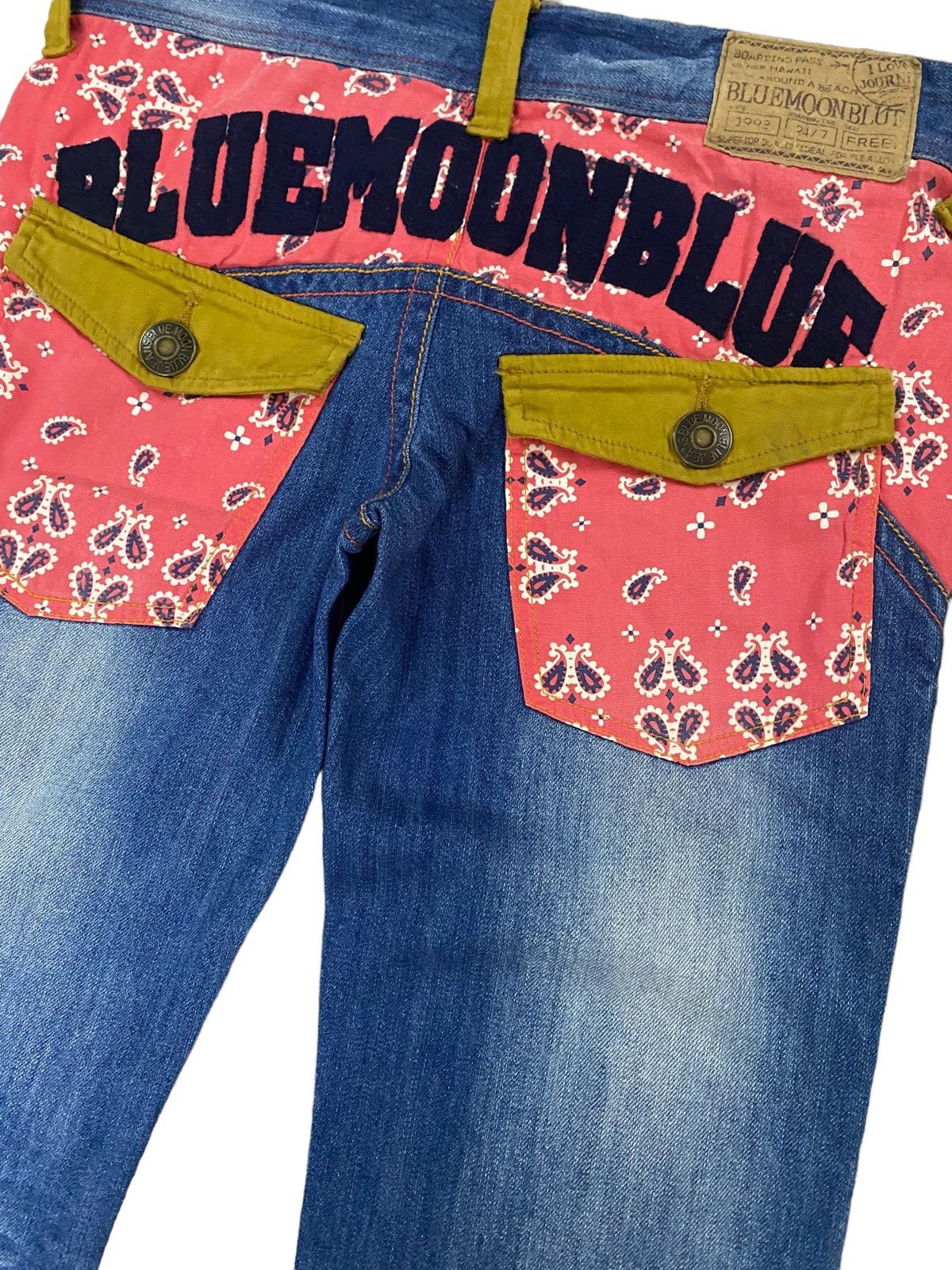 Hysteric Glamour 💥Japanese Blue Moon Blue Paisley Patchwork Denim Size 31" - 2 Thumbnail