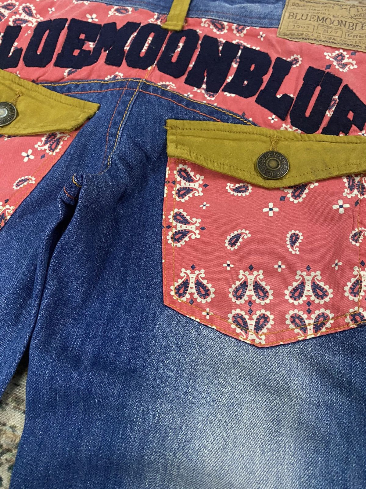 Hysteric Glamour 💥Japanese Blue Moon Blue Paisley Patchwork Denim Size 31" - 10 Thumbnail