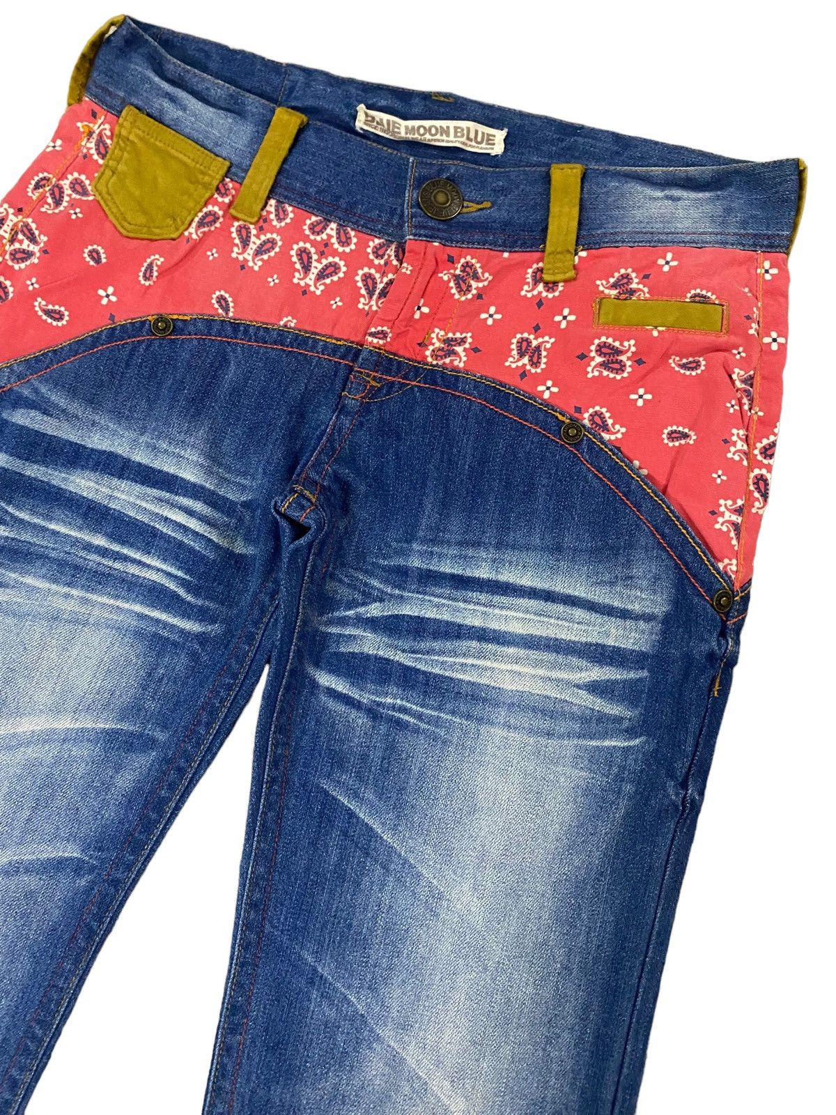 Hysteric Glamour 💥Japanese Blue Moon Blue Paisley Patchwork Denim Size 31" - 4 Thumbnail
