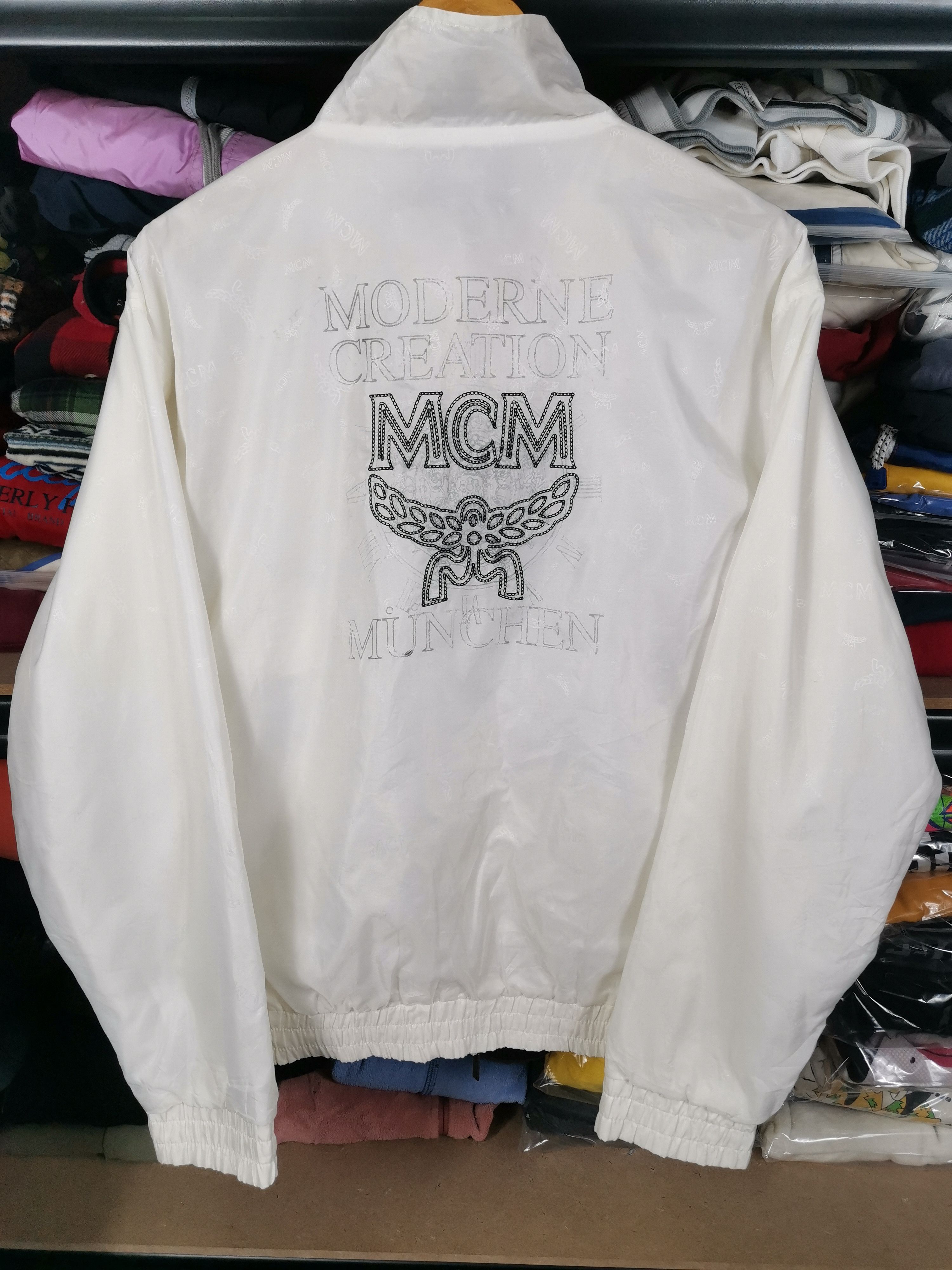 image of Vintage MCM Big Logo Monogram Jacket in White, Men's (Size Medium)