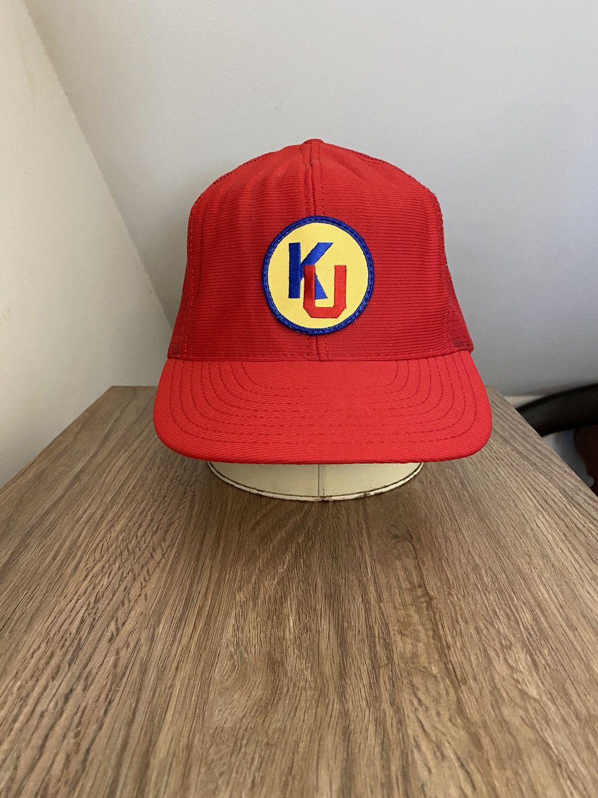 NCAA Vintage 80’s Kansas University KU Patch Trucker Hat Cap Size ONE SIZE - 1 Thumbnail