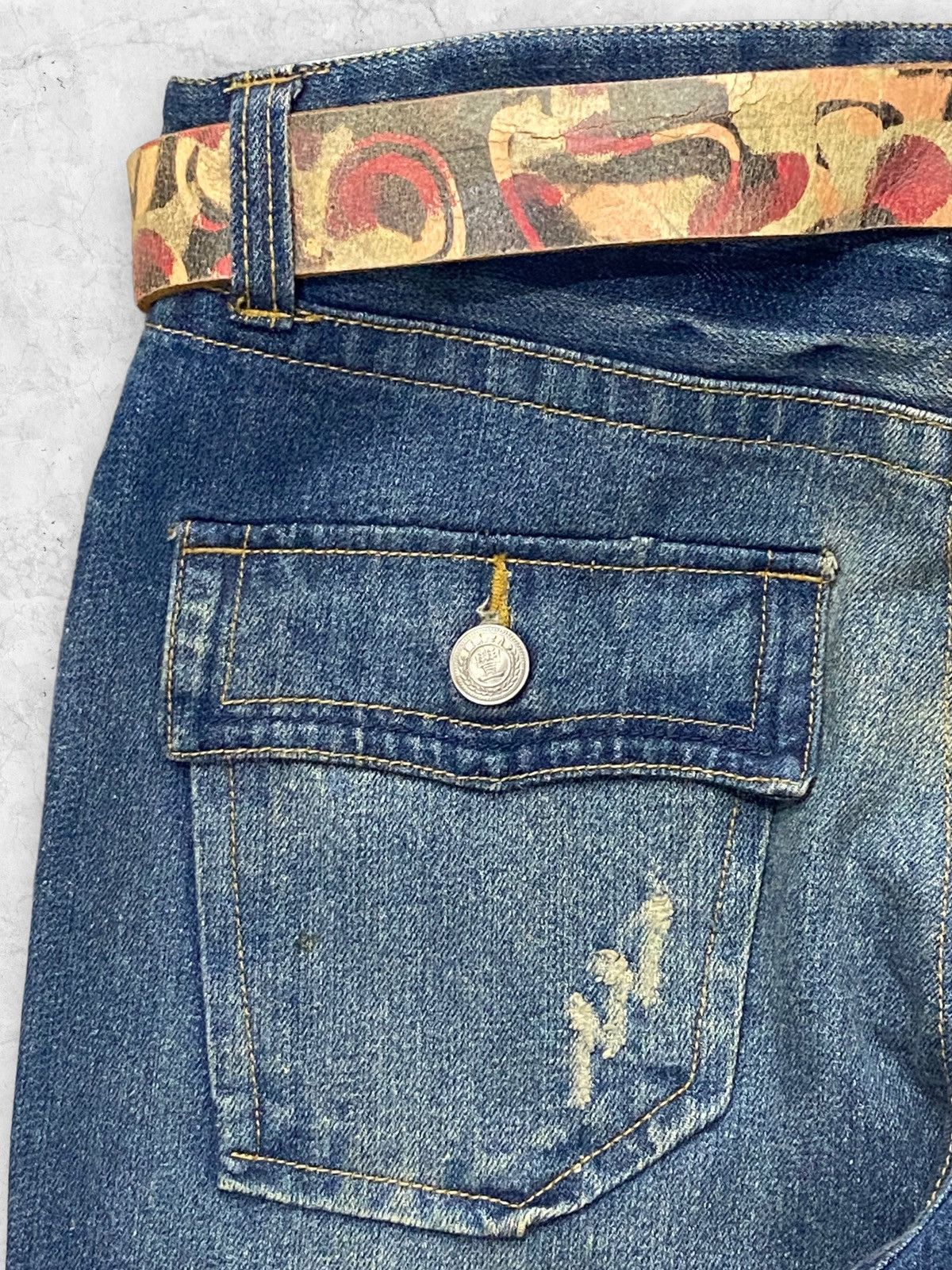 Ed Hardy × Japanese Brand Shibuya Ct Japan Poem Printed Denim Pants With Leather Belt Size US 34 / EU 50 - 12 Thumbnail