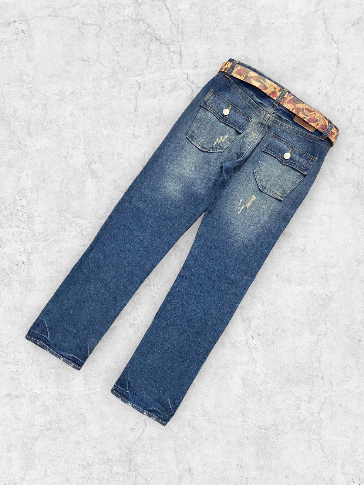 Ed Hardy × Japanese Brand Shibuya Ct Japan Poem Printed Denim Pants With Leather Belt Size US 34 / EU 50 - 10 Thumbnail