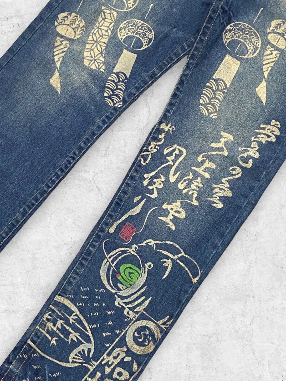 Ed Hardy × Japanese Brand Shibuya Ct Japan Poem Printed Denim Pants With Leather Belt Size US 34 / EU 50 - 9 Thumbnail