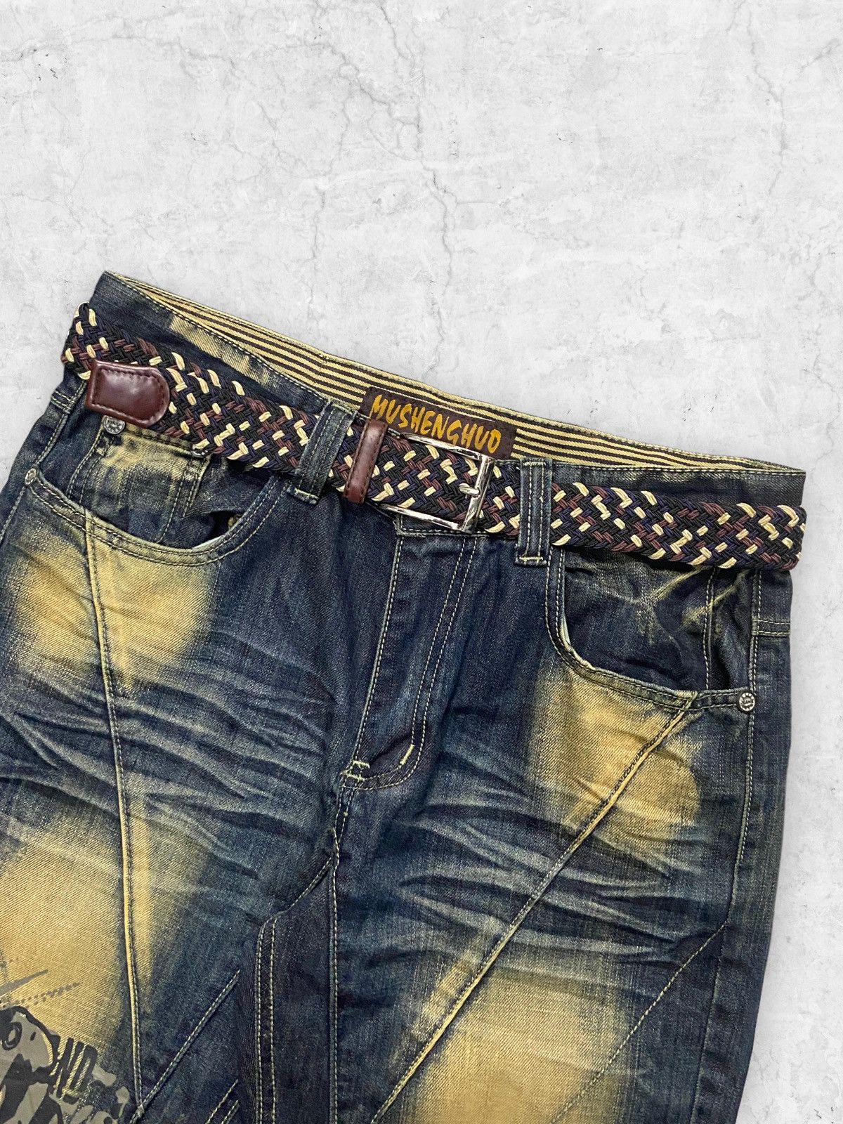 Japanese Brand Mushenghuo Japan Mud Wash Denim Pants With Belt Size US 32 / EU 48 - 7 Thumbnail